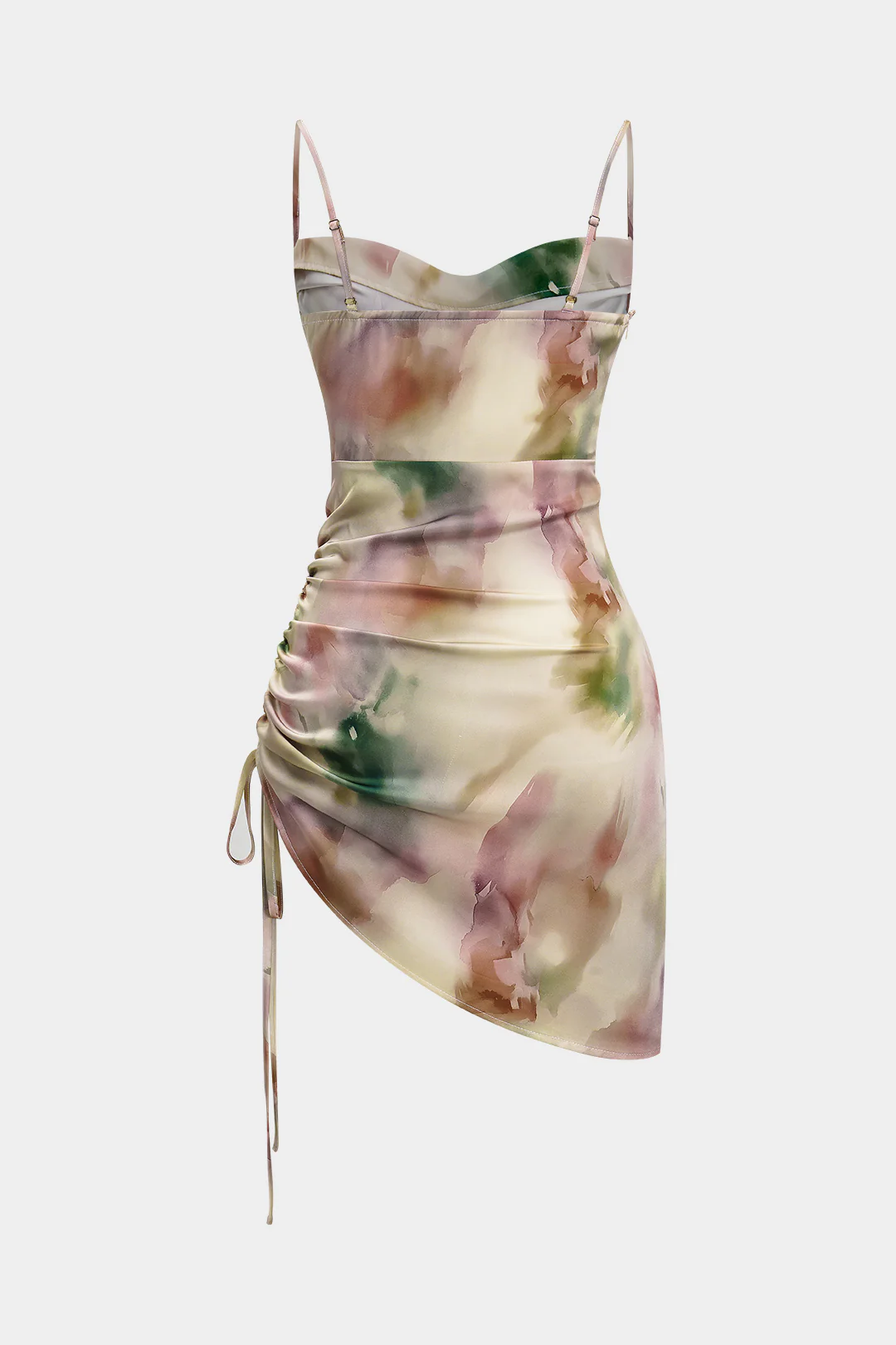 Tie Dye Ruched Drawstring Slip Sleeveless Mini Dress - Weenar