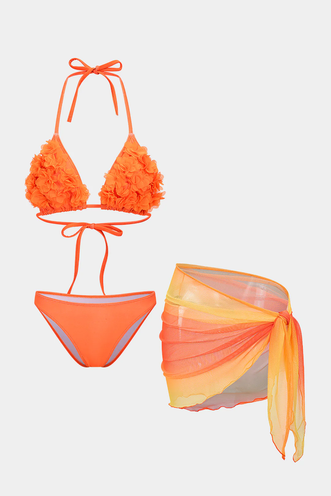 Ombre Print 3D Floral Tie-Up Asymmetrical Bikini Set - Weenar