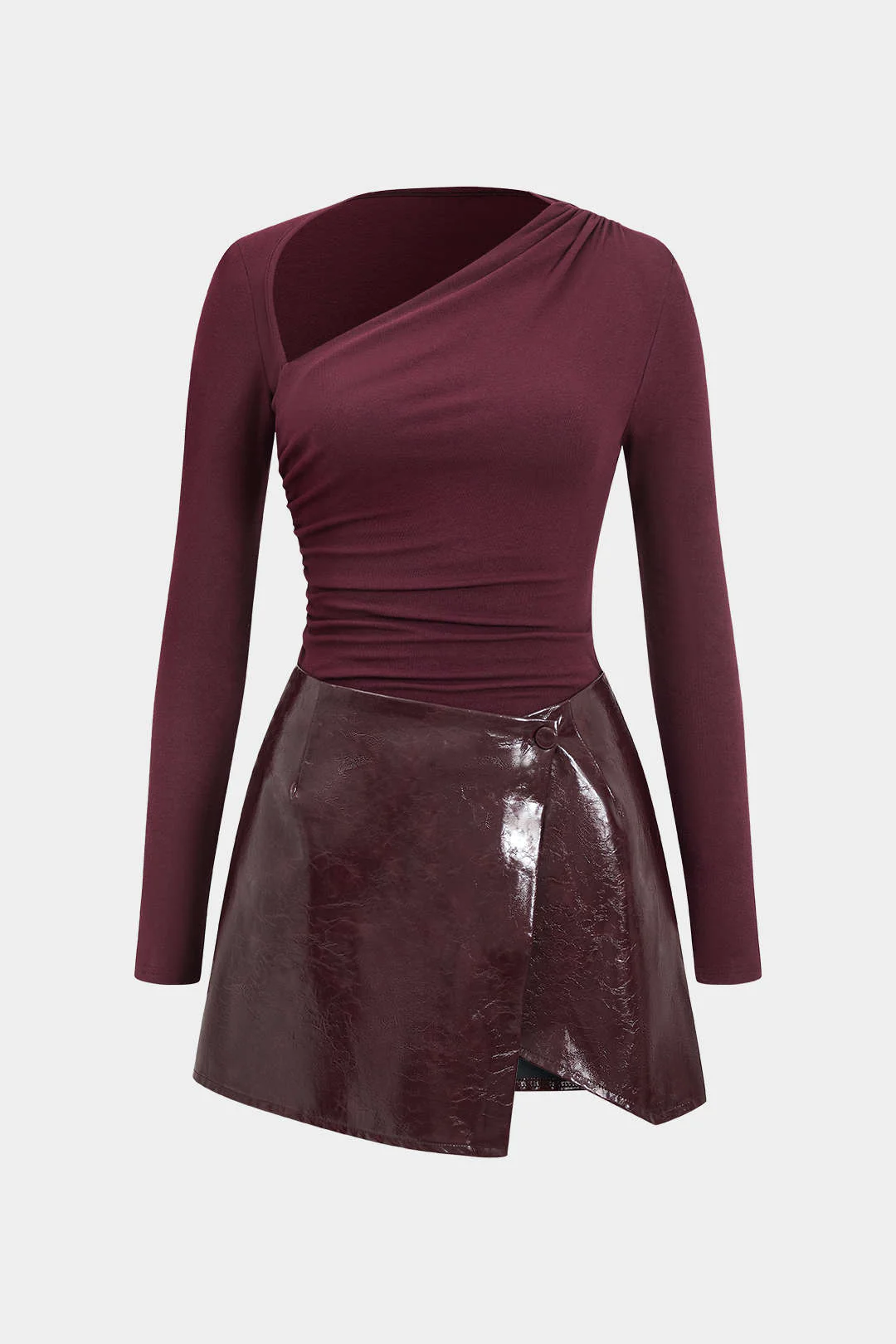 Faux Leather Patchwork Long Sleeve Mini Dress - Weenar