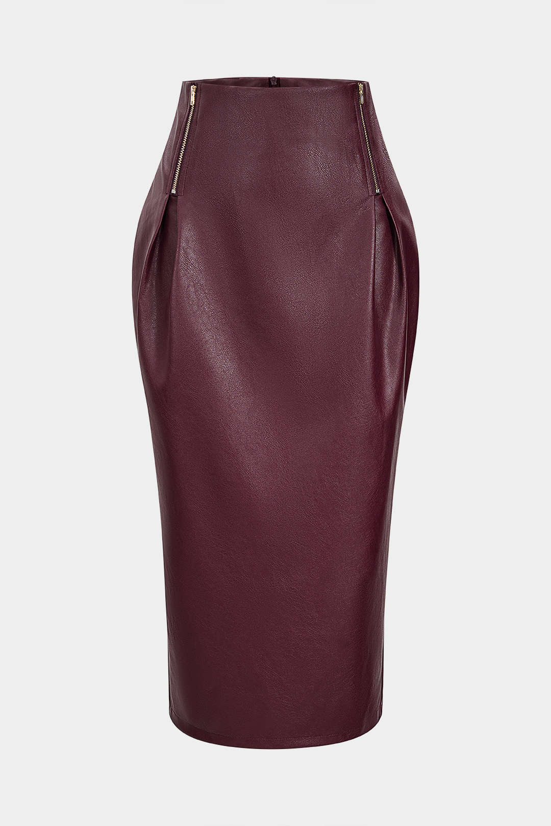 Faux Leather Zipper High Waist Skirt - Weenar