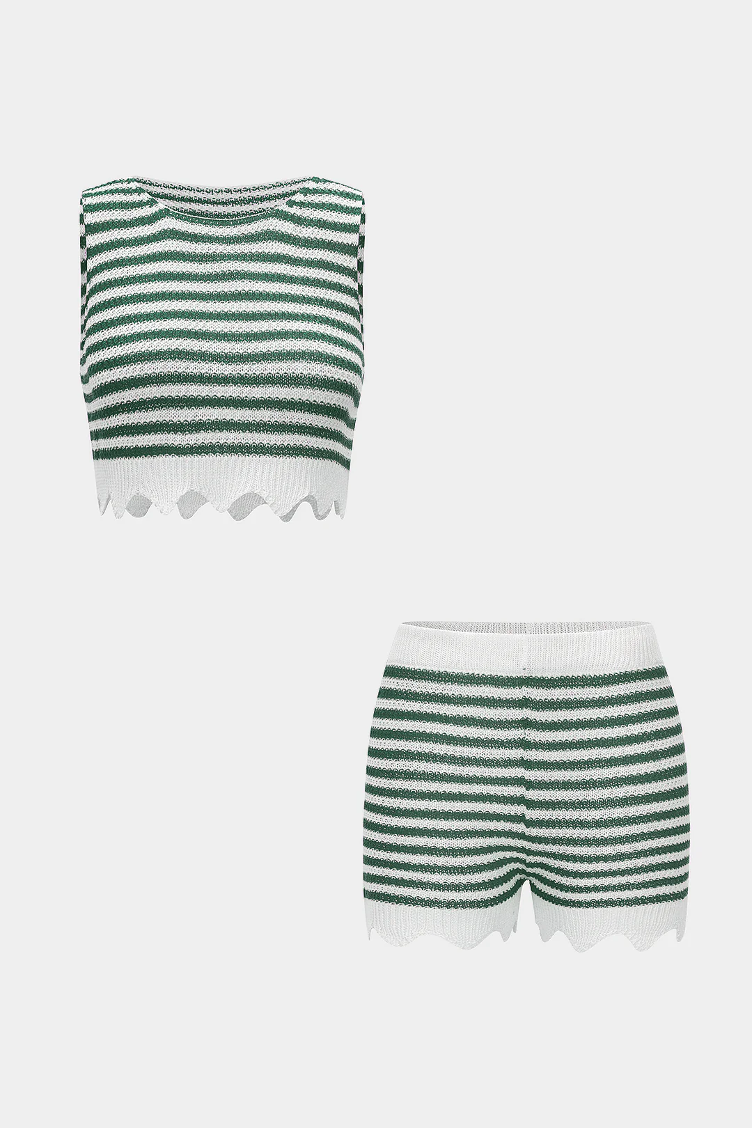 Knit Contrast Stripes Print Tank Top And Shorts Set - Weenar