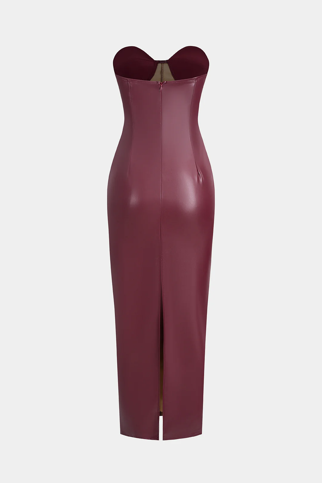 Faux Leather Strapless Sleeveless Maxi Dress - Weenar