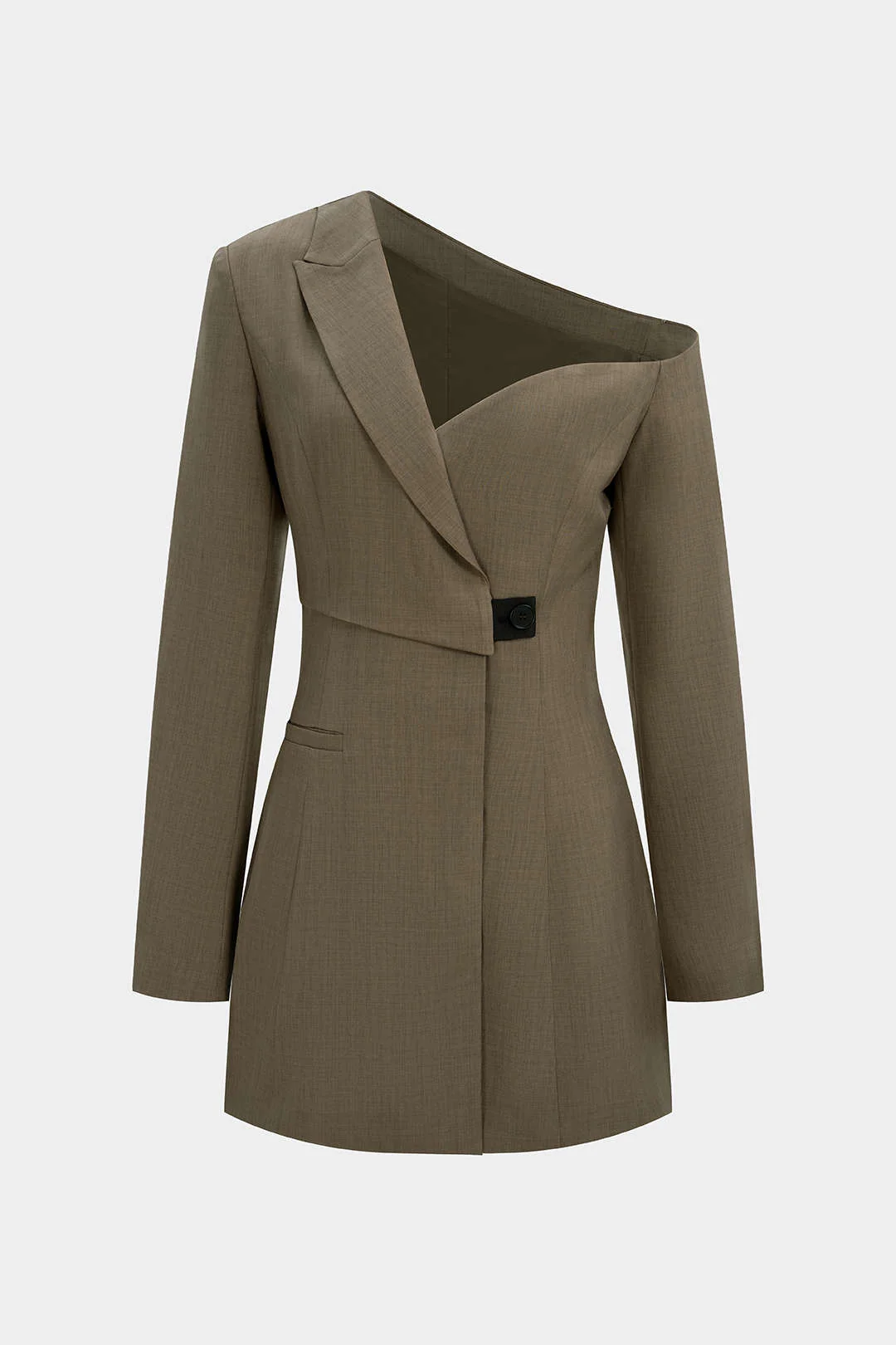 Notched Lapel Asymmetrical Long Sleeve Mini Dress - Weenar