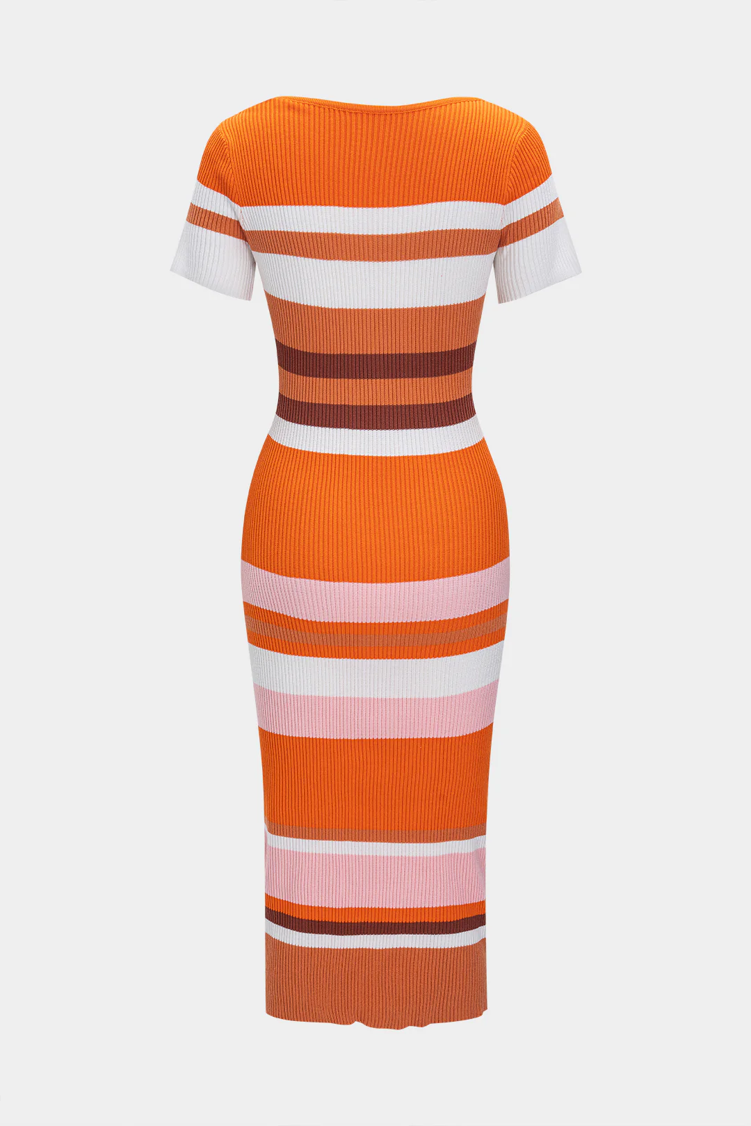 Knit Striped Round Neck Short Sleeve Dress - Weenar
