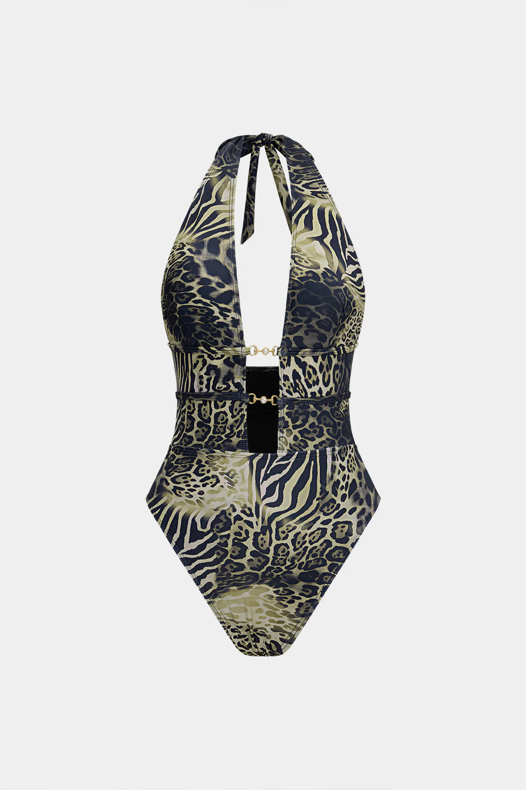 Tiger Print Tie Back Metallic Cut Out Swimsuit - Weenar