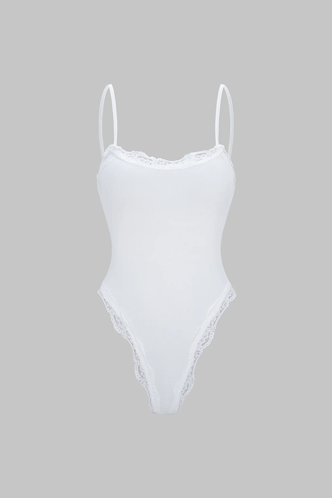 Solid Patchwork Lace Trim Bodysuit - Weenar
