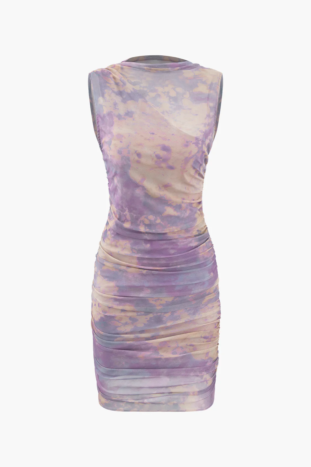 Contrast Round Neck Ruched Sleeveless Mini Dress - Weenar
