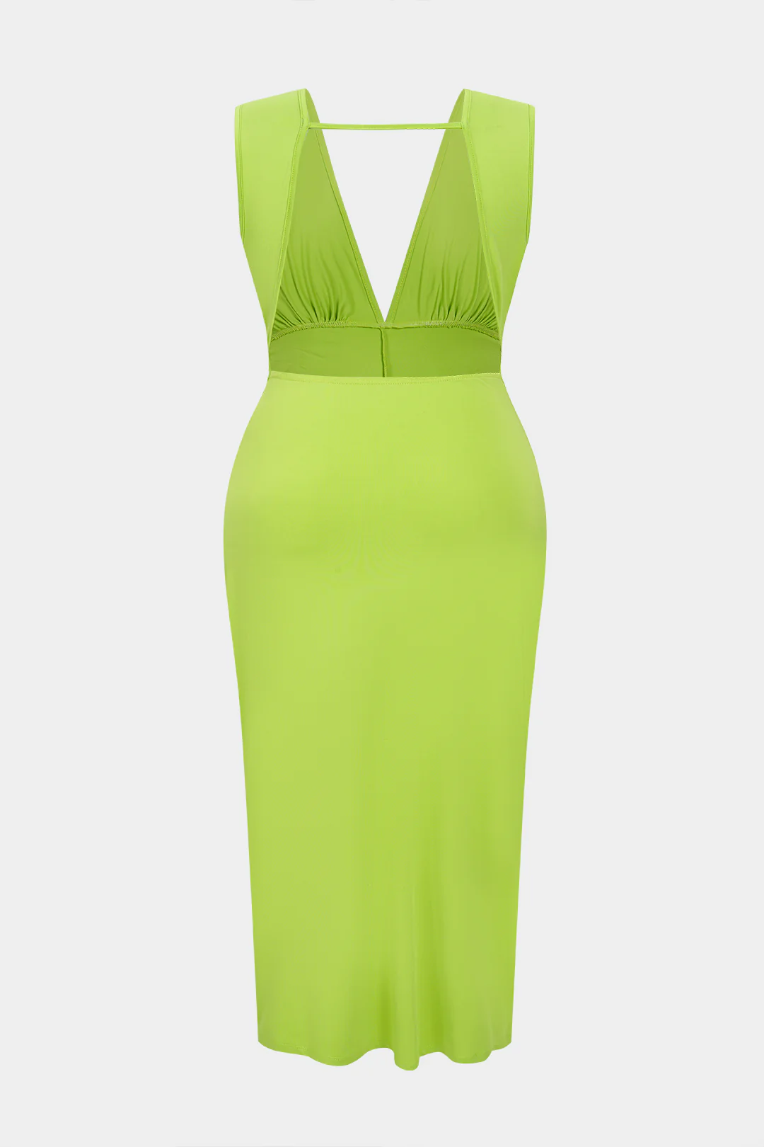 Plus Size V-Neck Backless Twist Knot Ruched Sleeveless Slit Midi Dress - Weenar