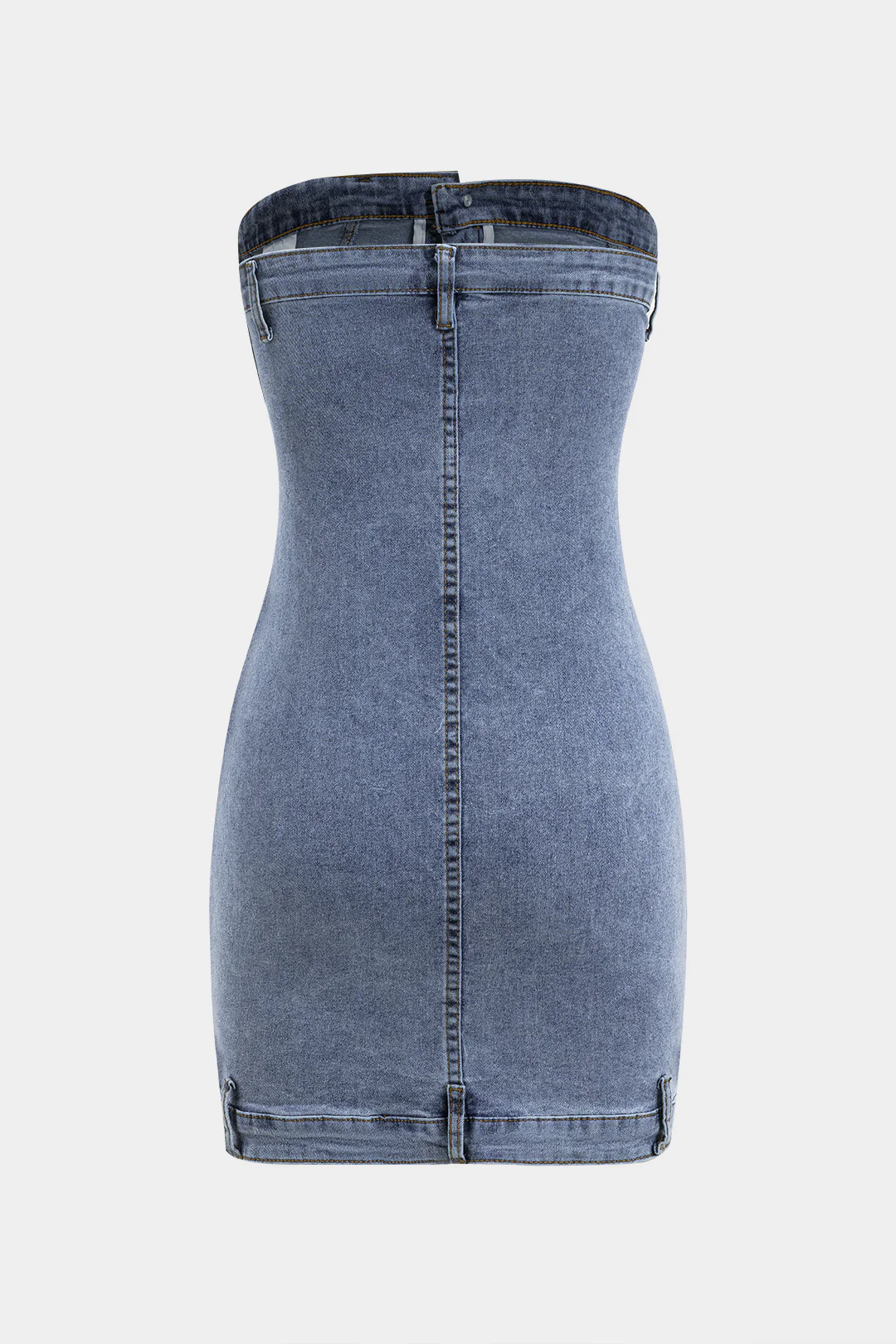 Denim Off Shoulder Double Waistband Button Zipper Sleeveless Dress - Weenar