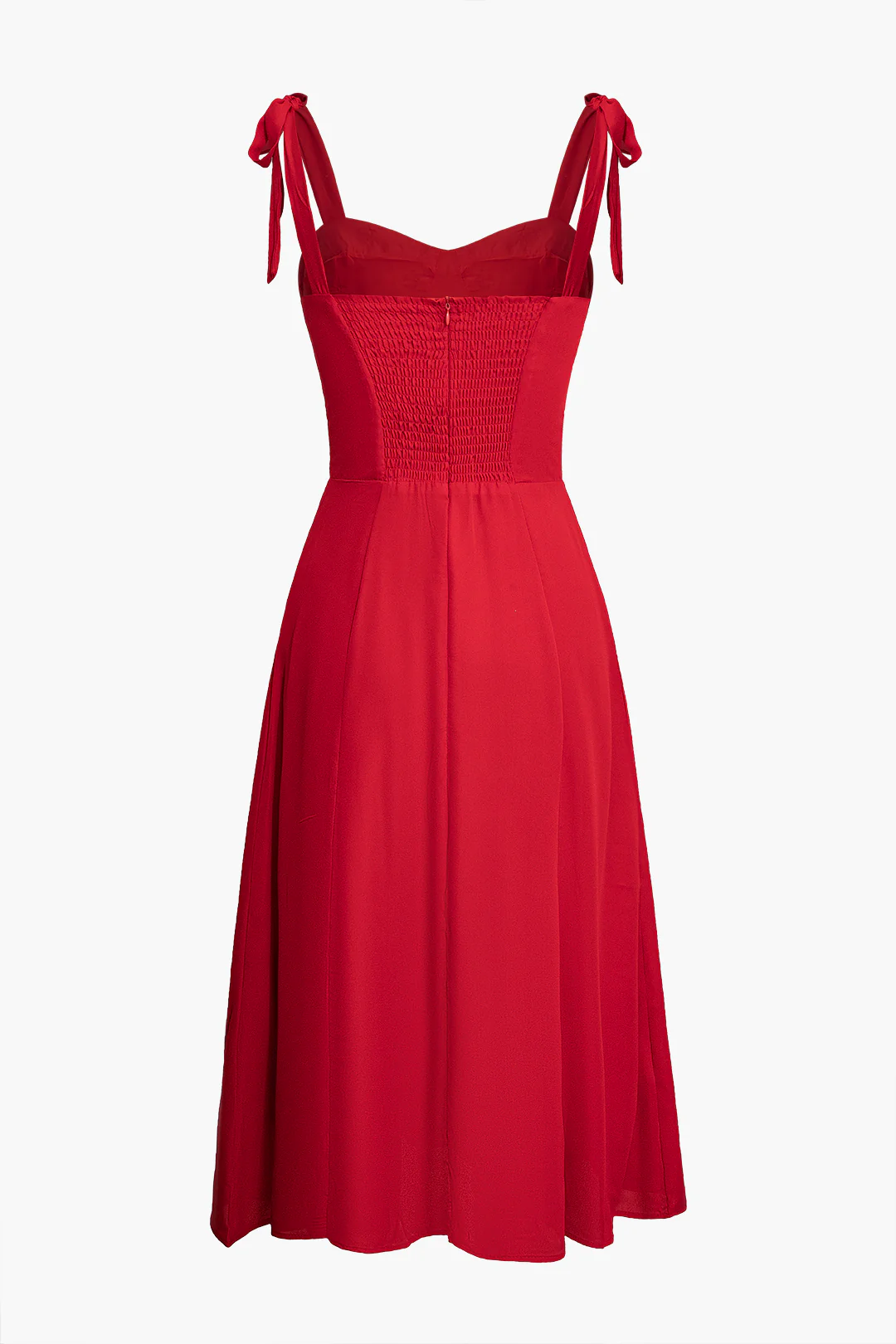 Tie Up Shirred Zipper Sleeveless Maxi Dress - Weenar