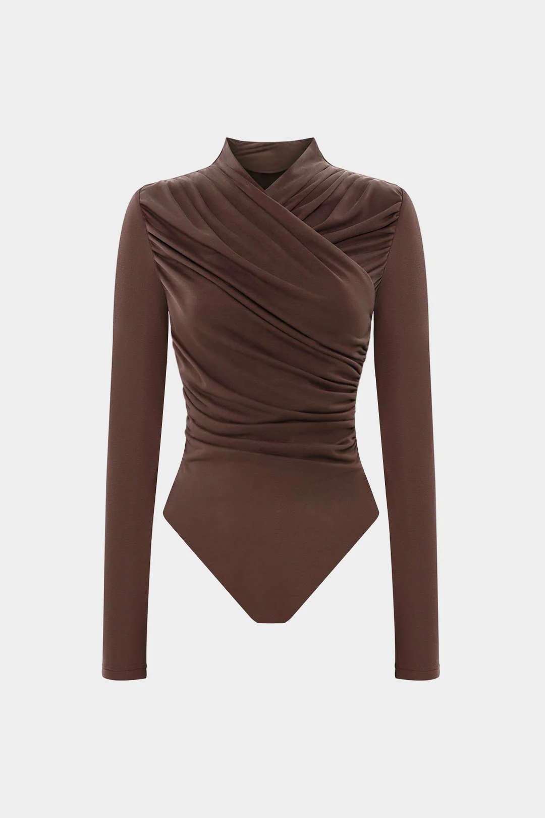 Ruched Crossed Asymmetrical Long Sleeve Bodysuit - Weenar