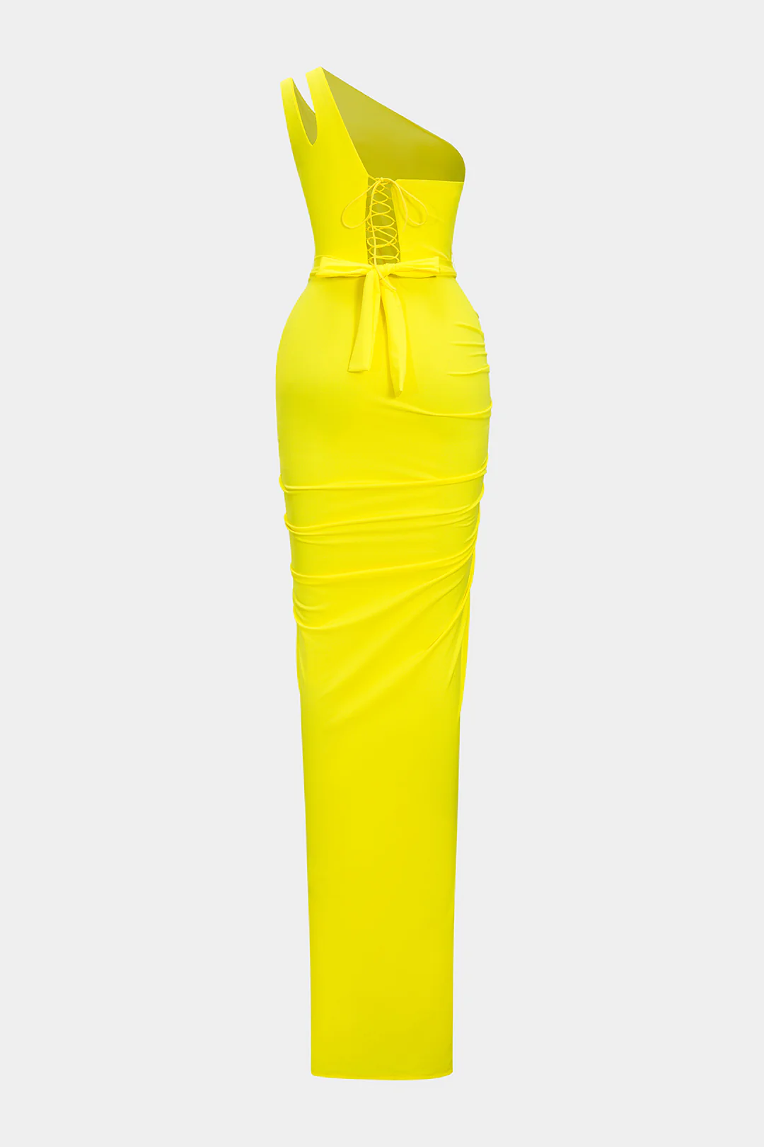 Satin High Slit Ruched Asymmetrical Maxi Dress - Weenar