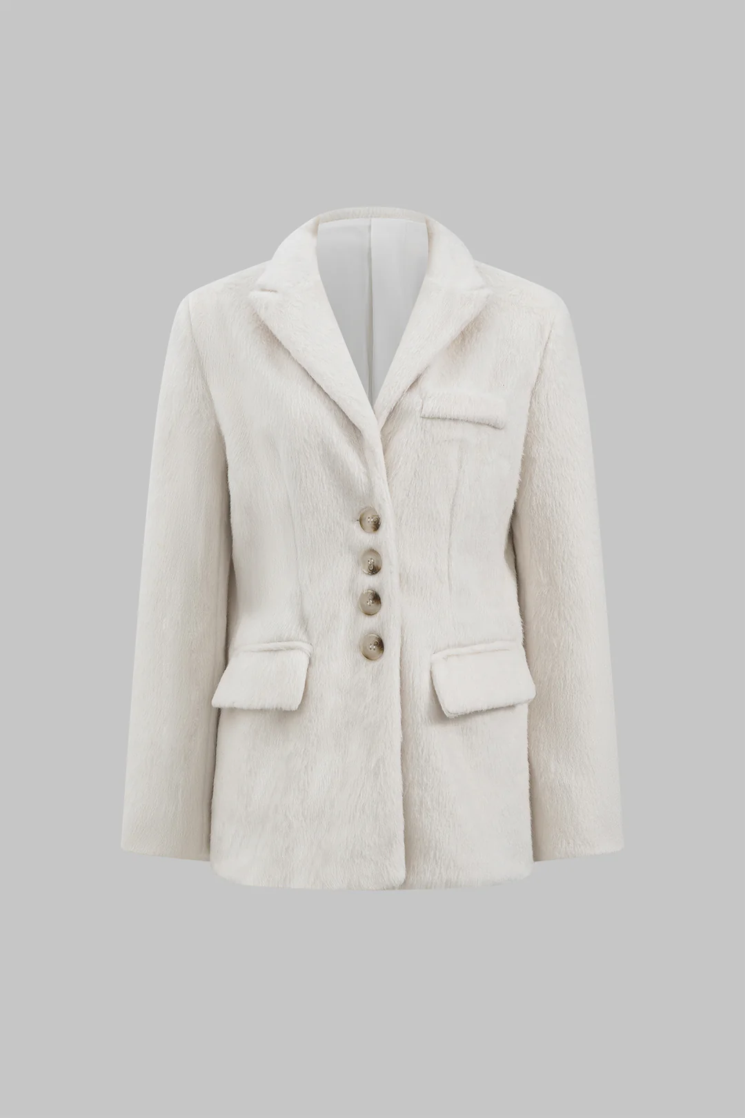 Solid Faux Plush Lapel Button Coat - Weenar