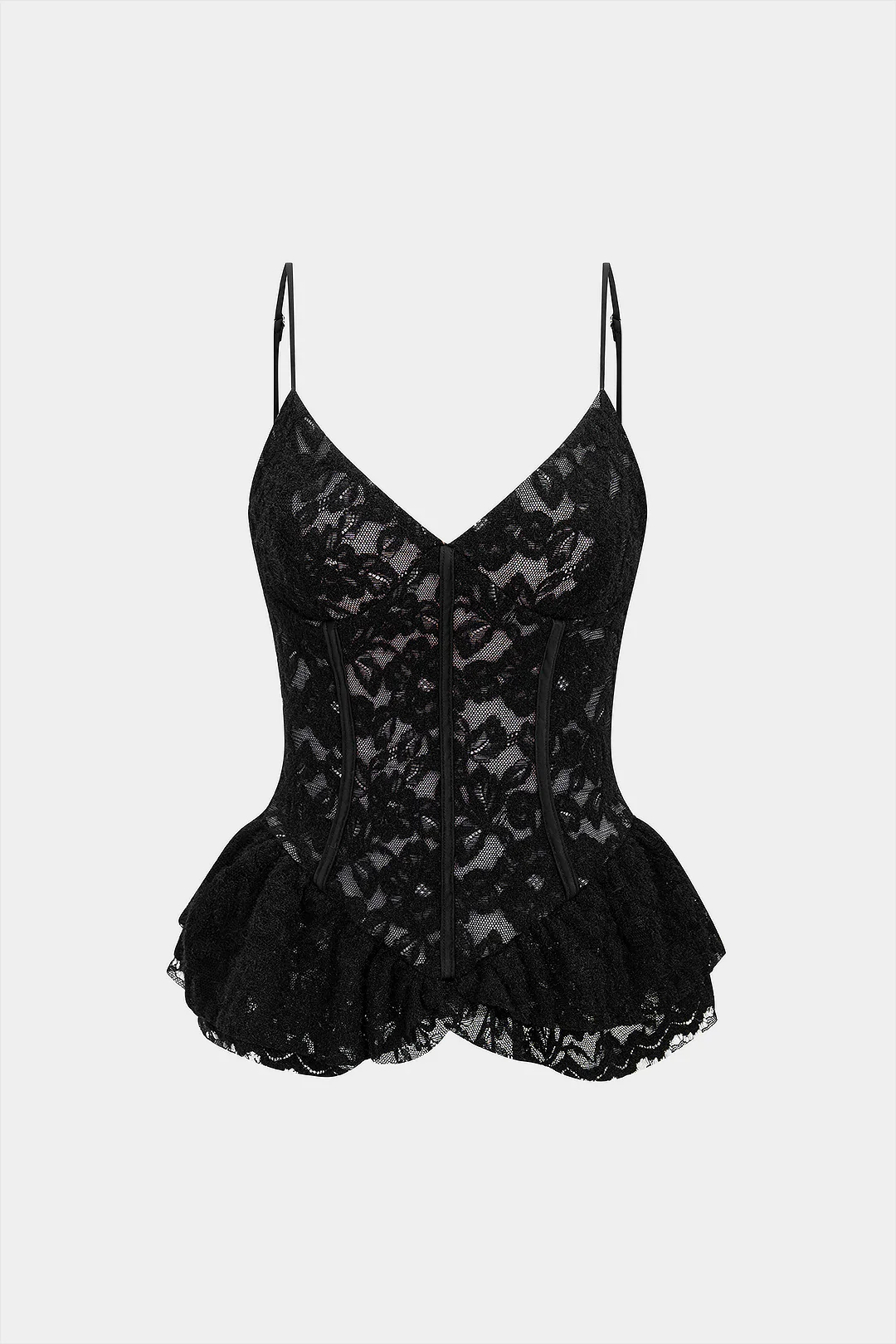 V-Neck Lace Patchwork Bustier Slip Cami Top - Weenar