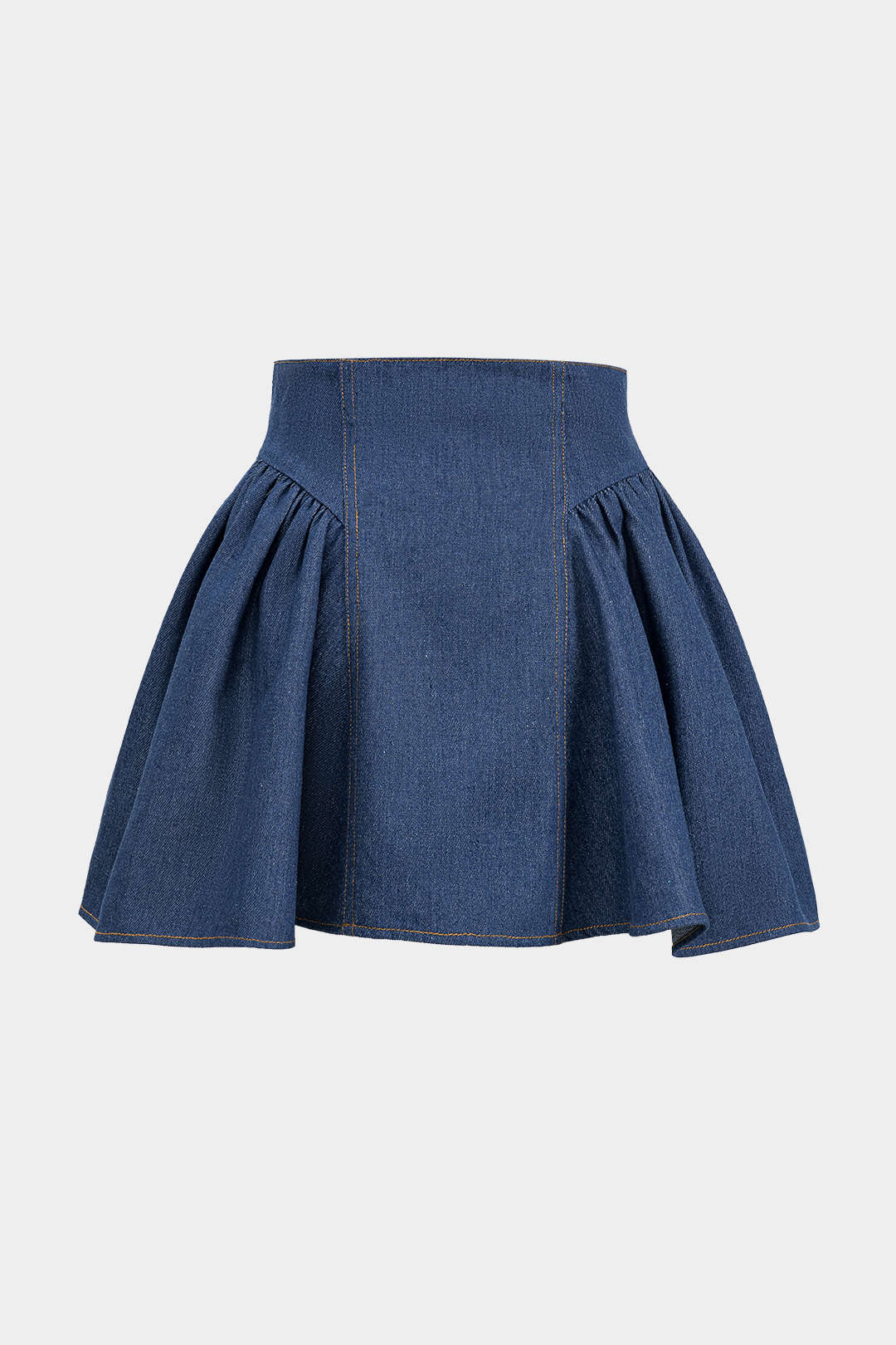 Denim Ruched Button High Waist Skirt - Weenar