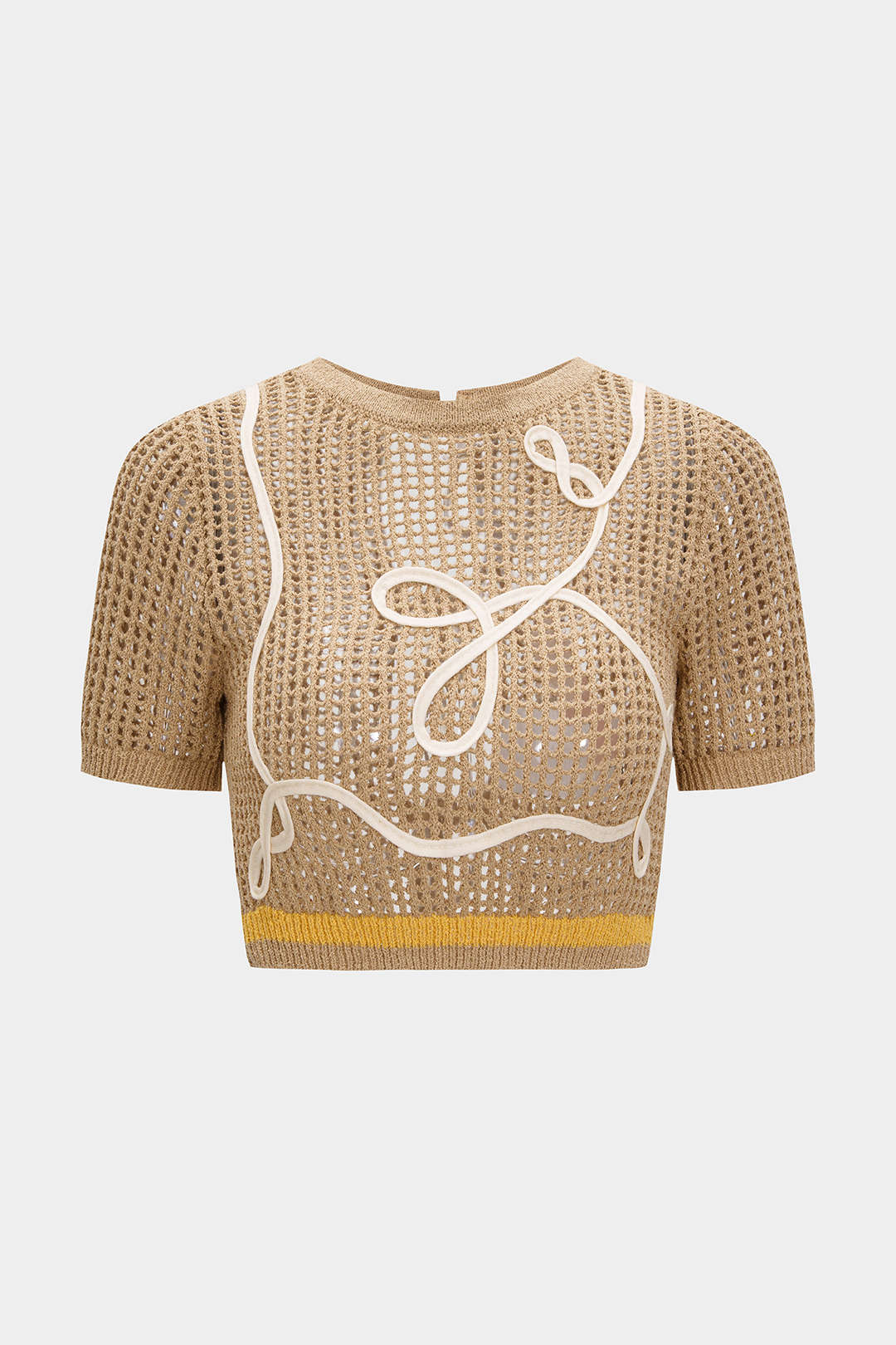 Knit 3D Embroidery Print Contrast Tie Back Short-Sleeve Top - Weenar