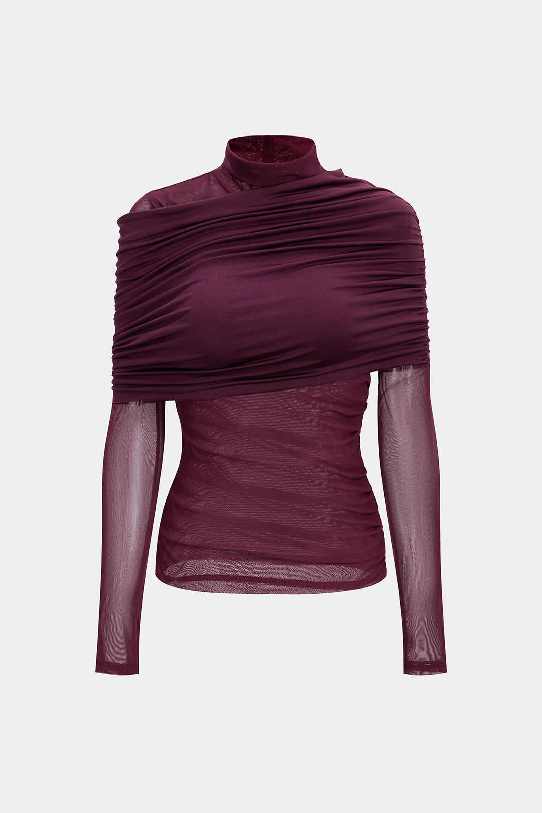 Ruched Mesh Long-Sleeve Top - Weenar