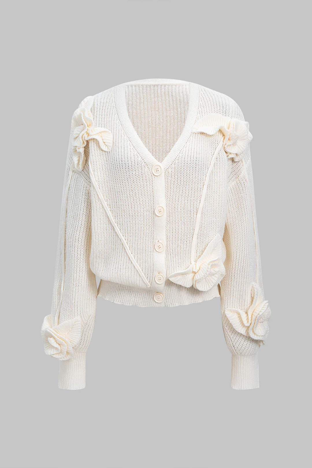 Wool 3D Floral V-Neck Cardigan - Weenar