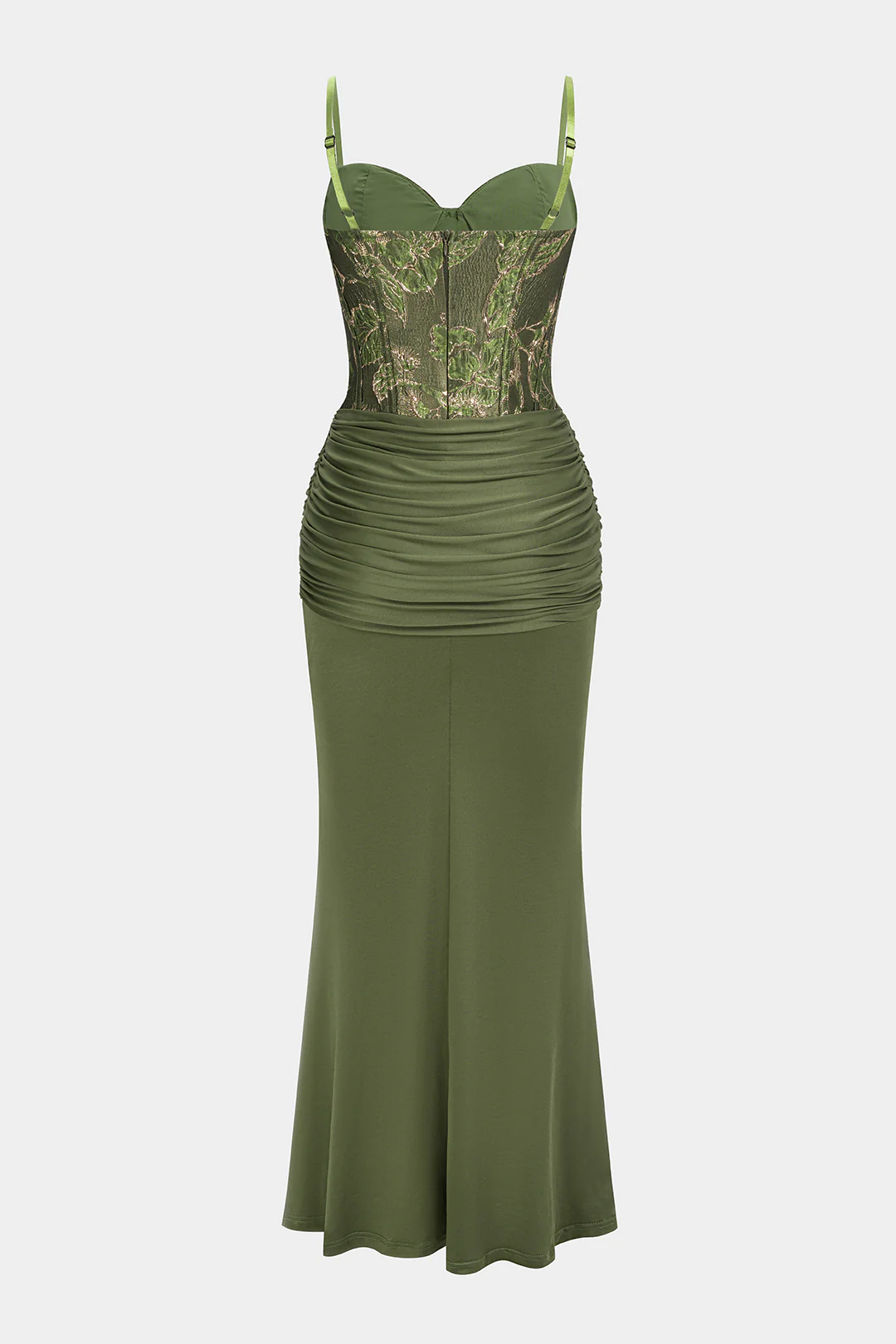 Jacquard Patchwork Ruched Strappy Sleeveless Maxi Dress - Weenar