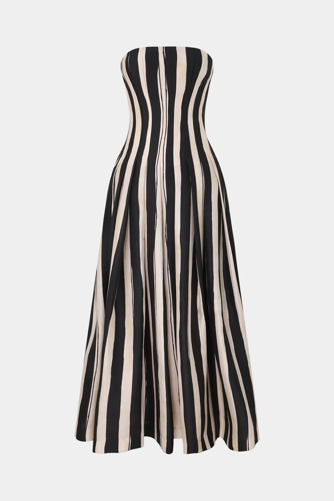 Contrast Stripes Pocket Zipper Strapless Sleeveless Midi Dress - Weenar