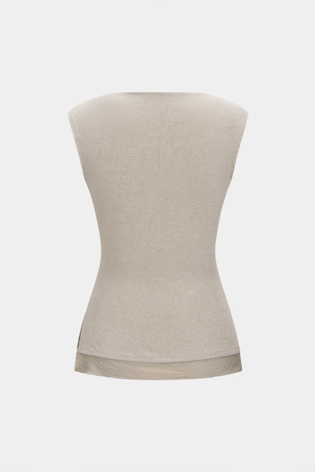 Knit Patchwork Round Neck Sleeveless Top - Weenar