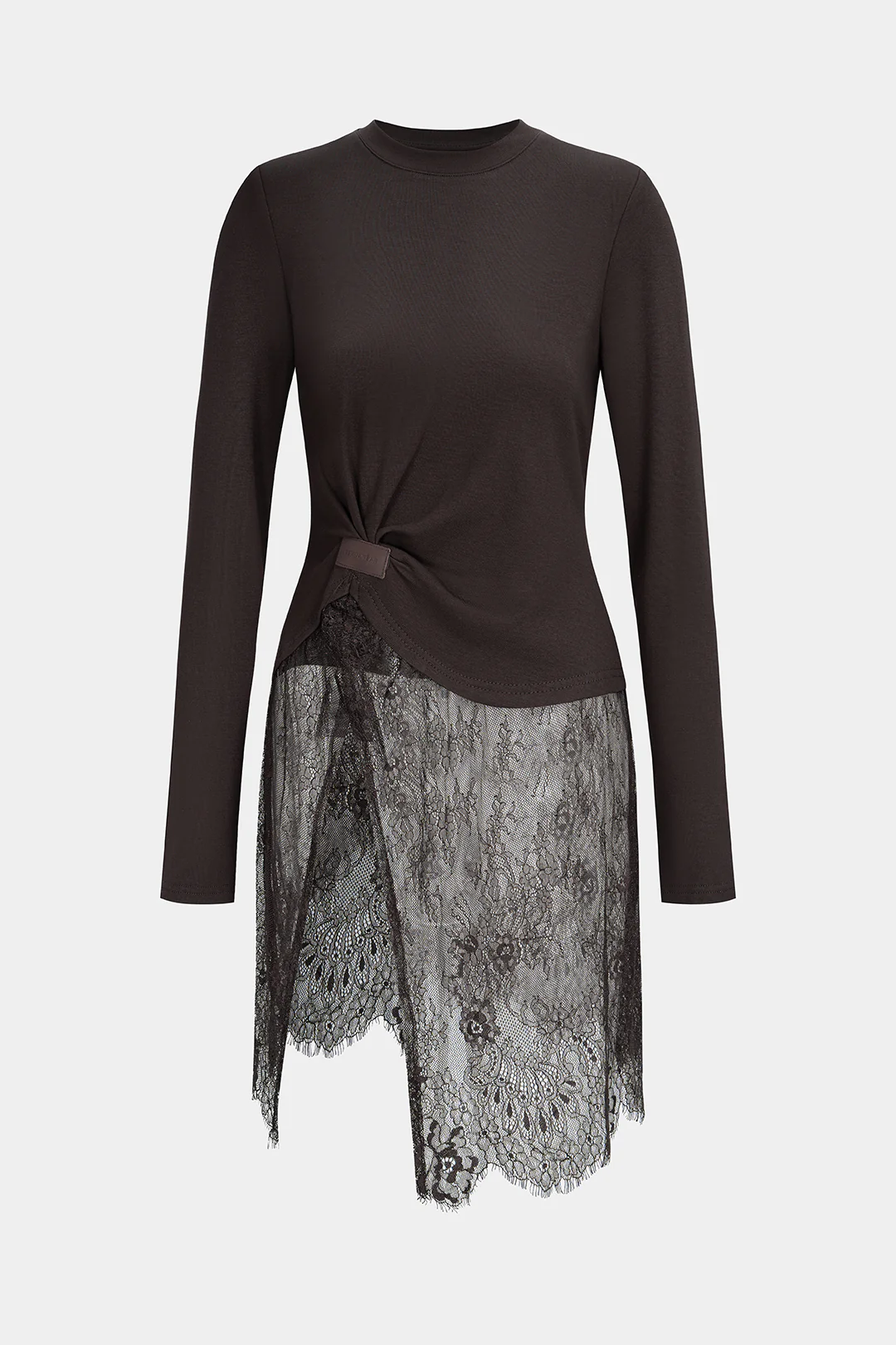 Lace Patchwork Shoulder Pads Long-Sleeve Top - Weenar