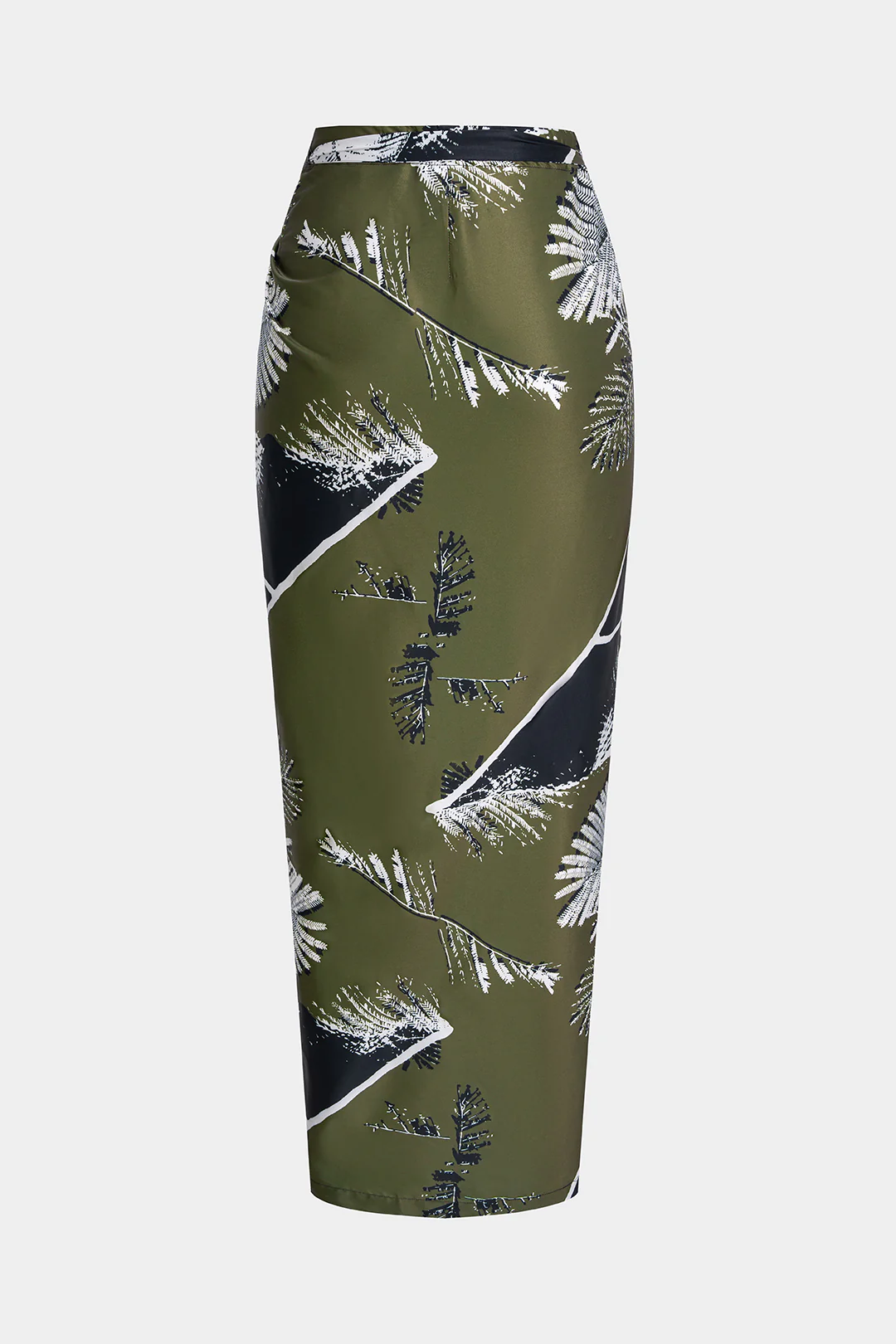 Leaves Print Satin Asymmetrical Tie-Up Ruched Skirt - Weenar