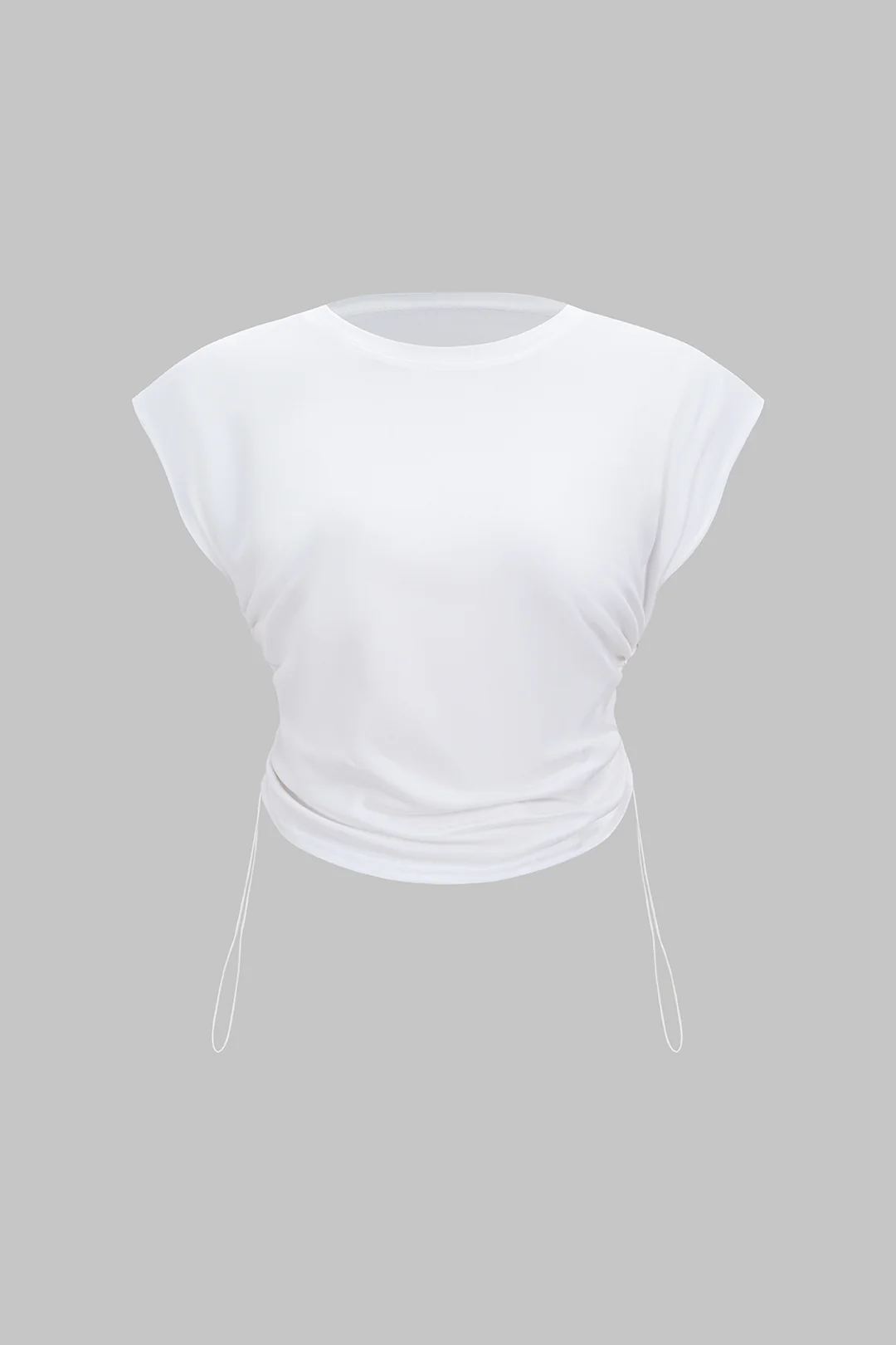 Solid Round Neck Drawstring Sleeveless T-Shirt - Weenar