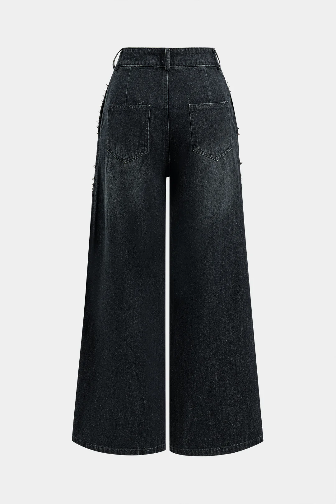 Denim Cut Out Chain Decor High Waist Wide Leg Pants - Weenar