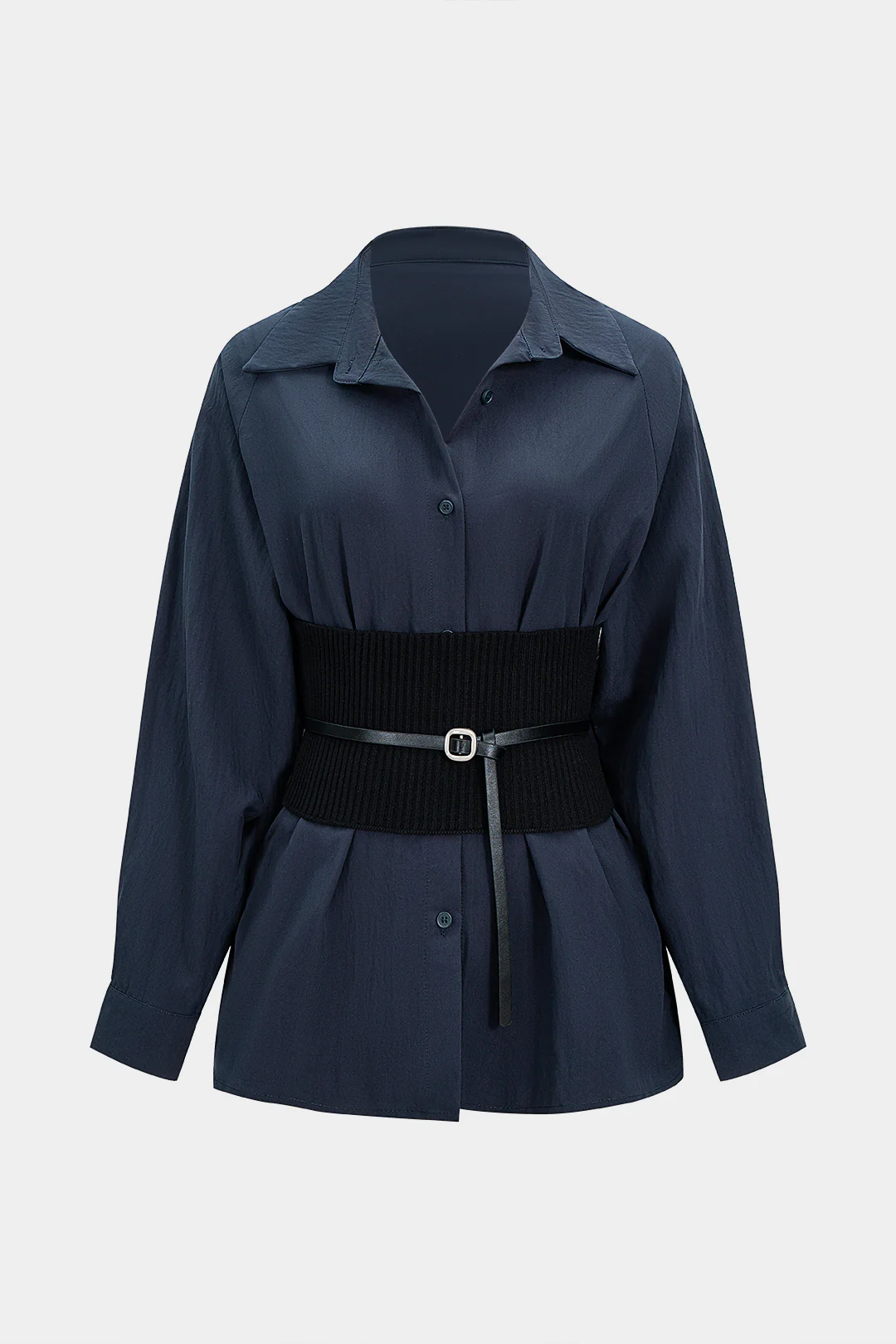 Patchwork Belted Long-Sleeve Shirt - Weenar