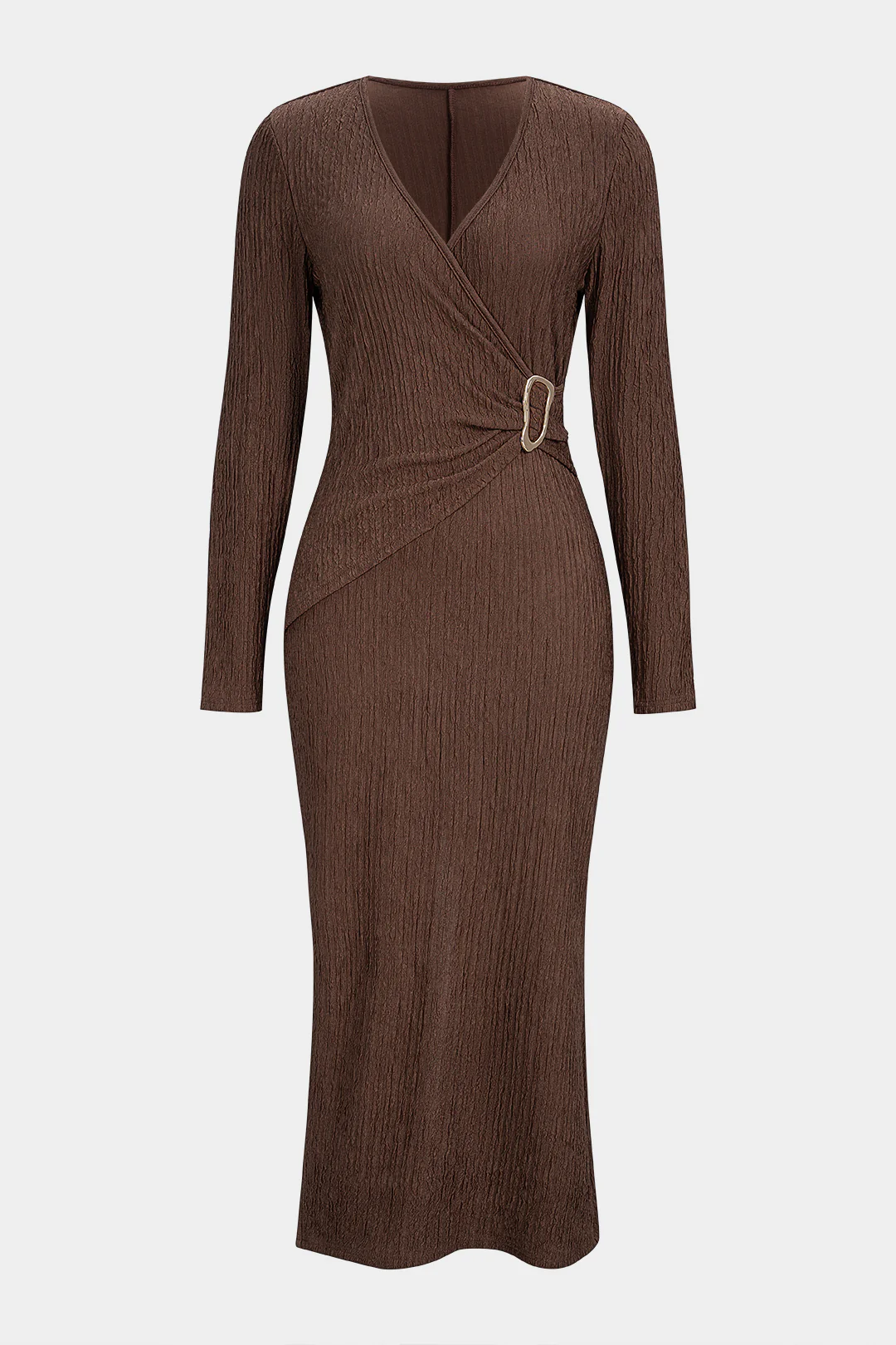 Crossed V-Neck Asymmetrical Long Sleeve Maxi Dress - Weenar