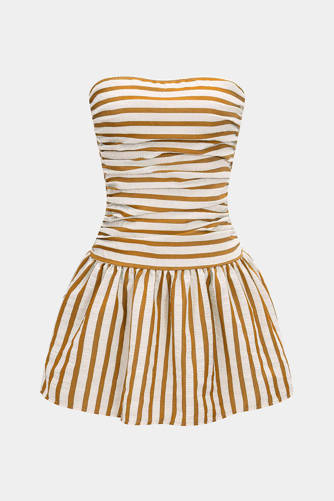 Stripes Print Smocked Strapless Backless Sleeveless Mini Dress - Weenar