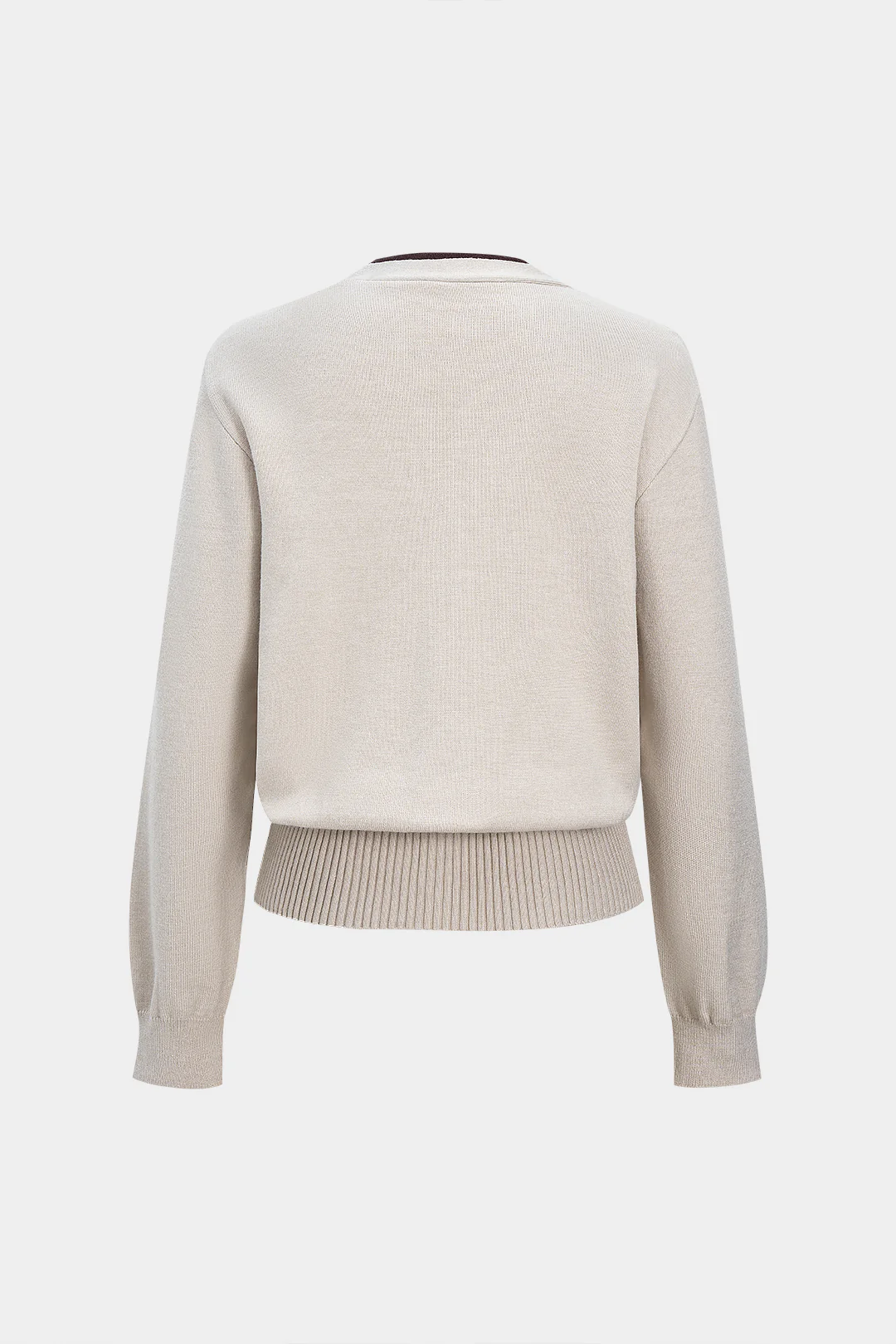 Knit Contrast Button V-Neck Long-Sleeve Top - Weenar
