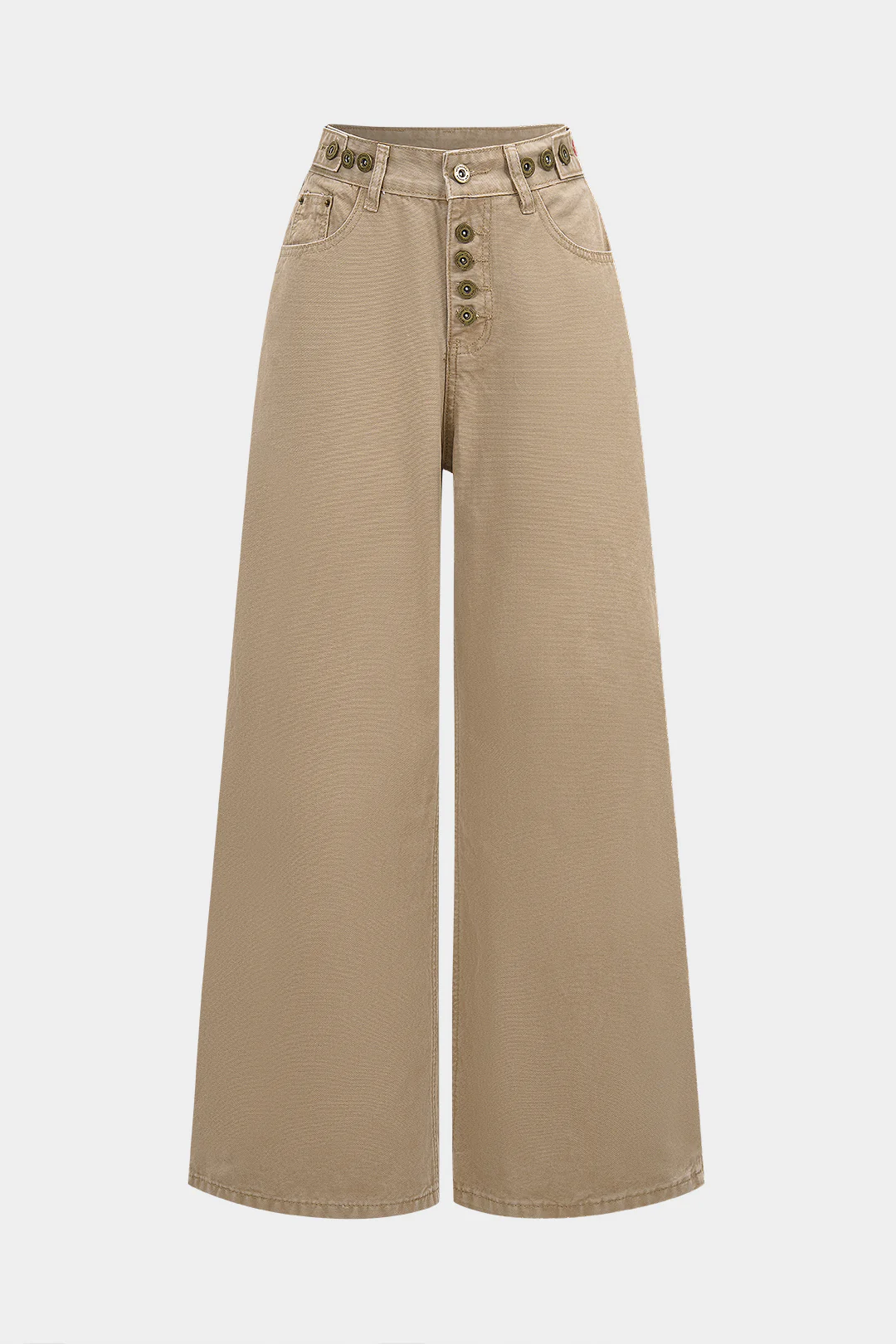 Denim Button Straight Wide Leg Jeans - Weenar
