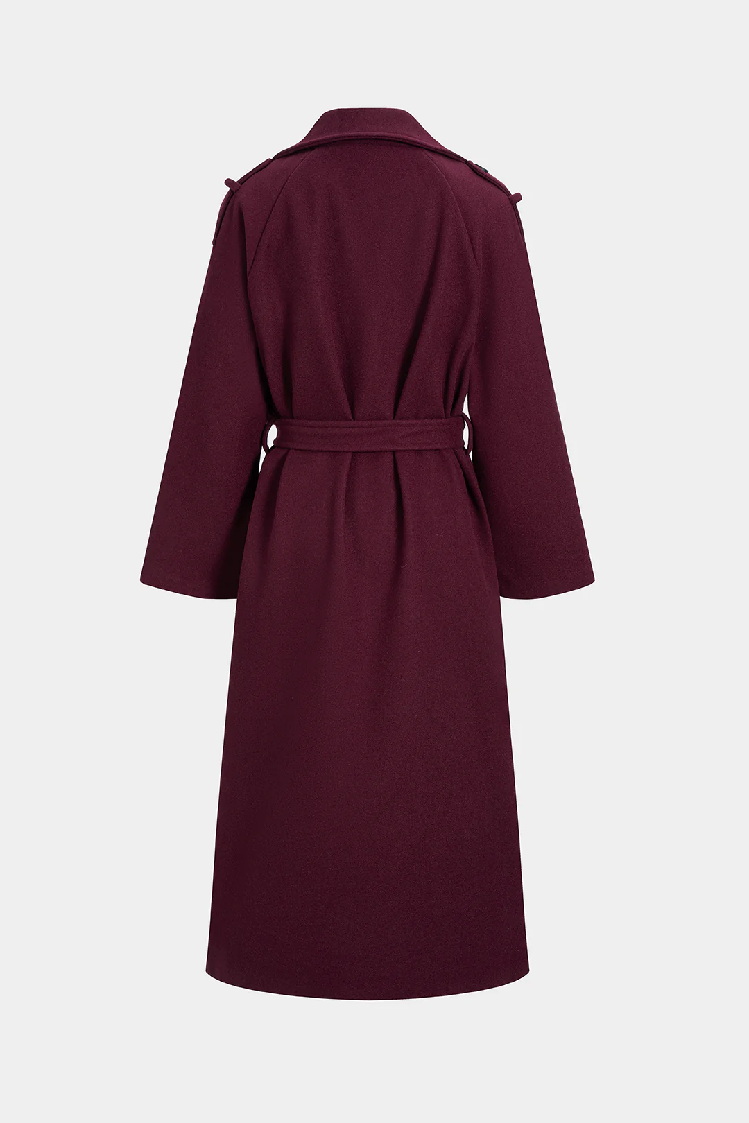 Woolen Double Breasted V-Neck Notched Lapel Belted Coat - Weenar