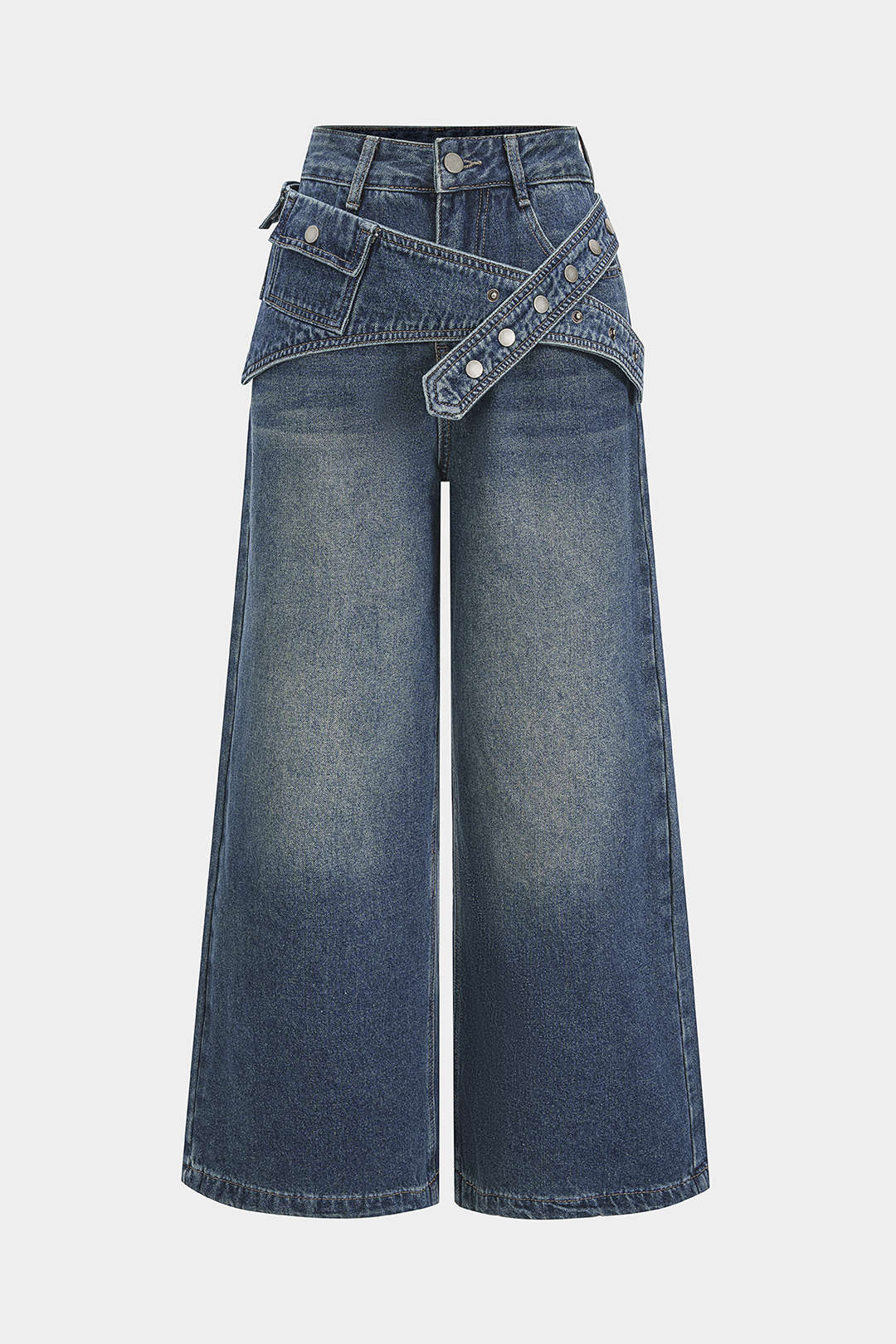 Denim Asymmetrical Wide Leg Jeans - Weenar