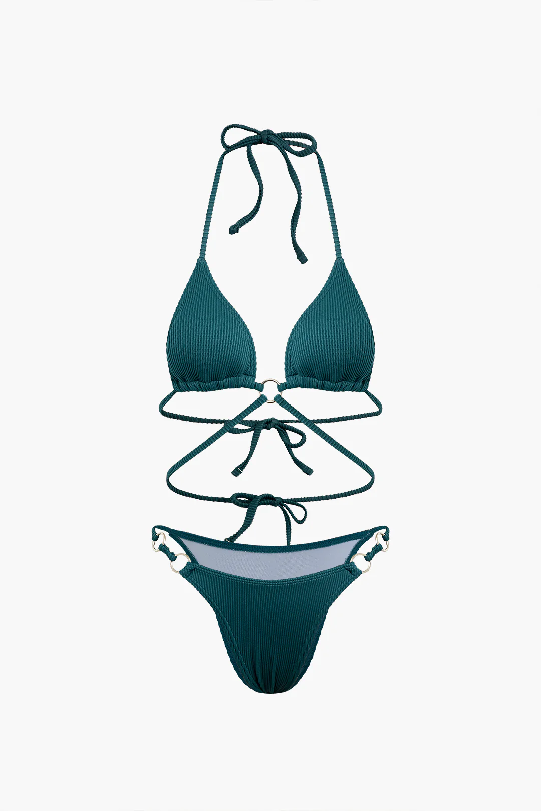 Halter Neck Tie Up Backless Striped Bikini Set - Weenar