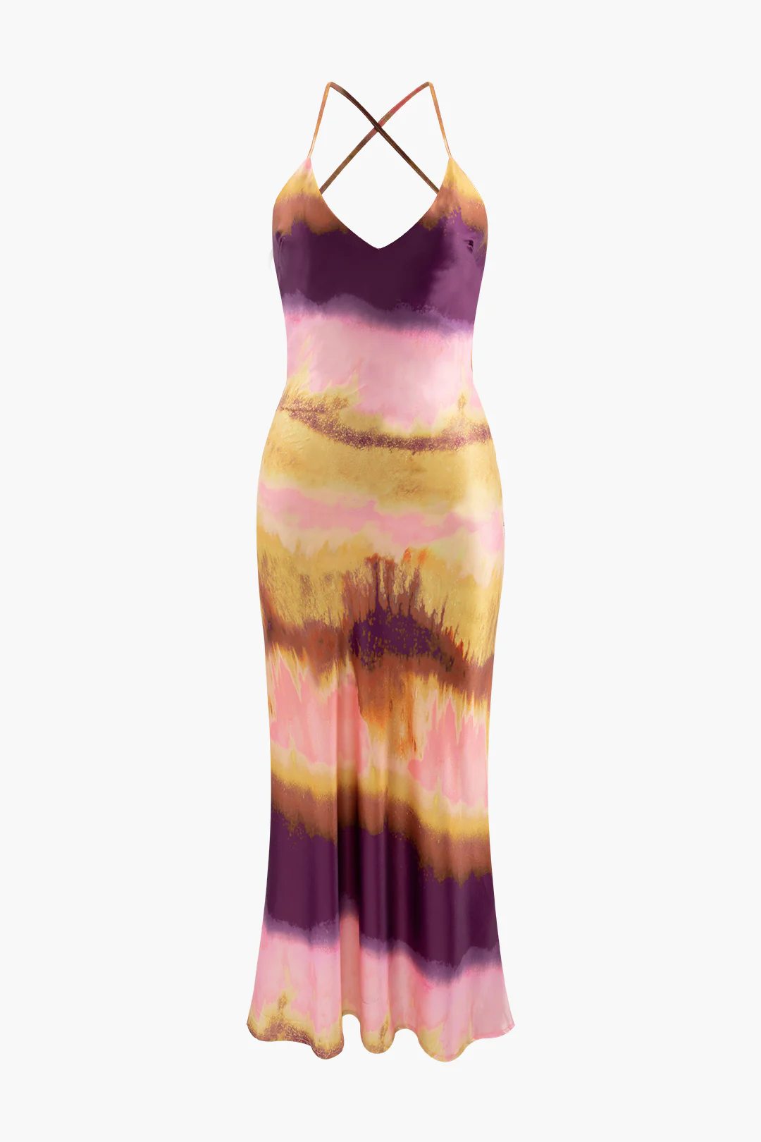 Satin Contrast Backless Slit Sleeveless Midi Dress - Weenar