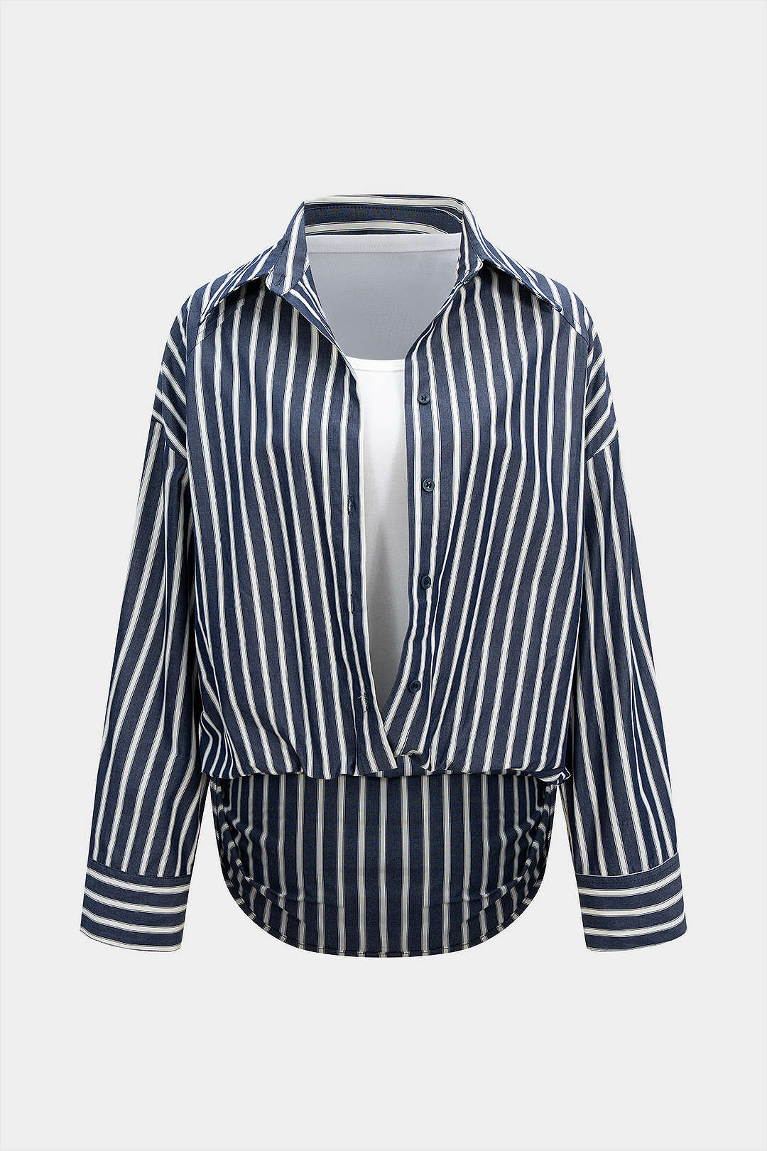 Stripes Print Button Long-Sleeve Shirt - Weenar