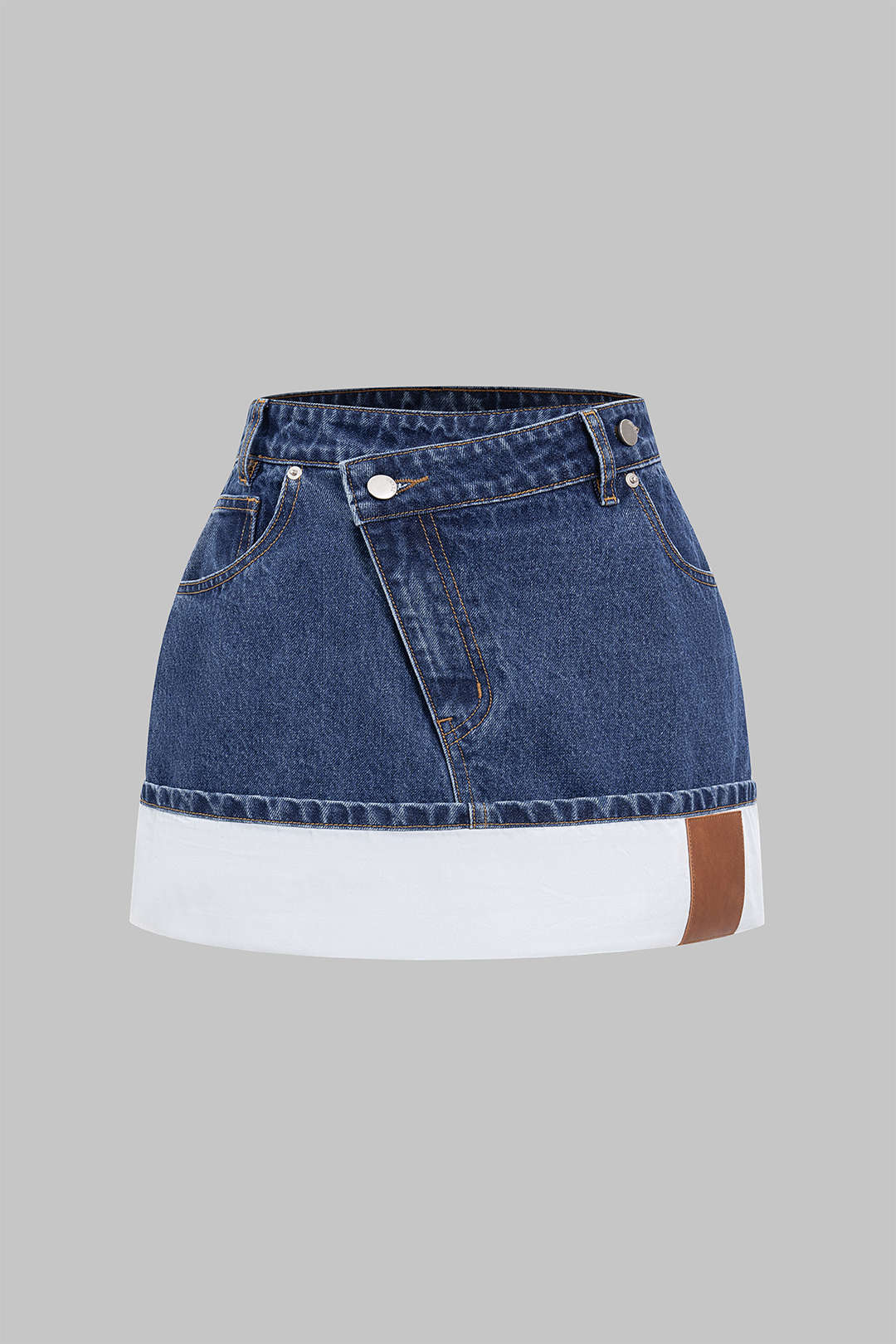 Plus Size Denim Patchwork Zipper Mini Skirt - Weenar
