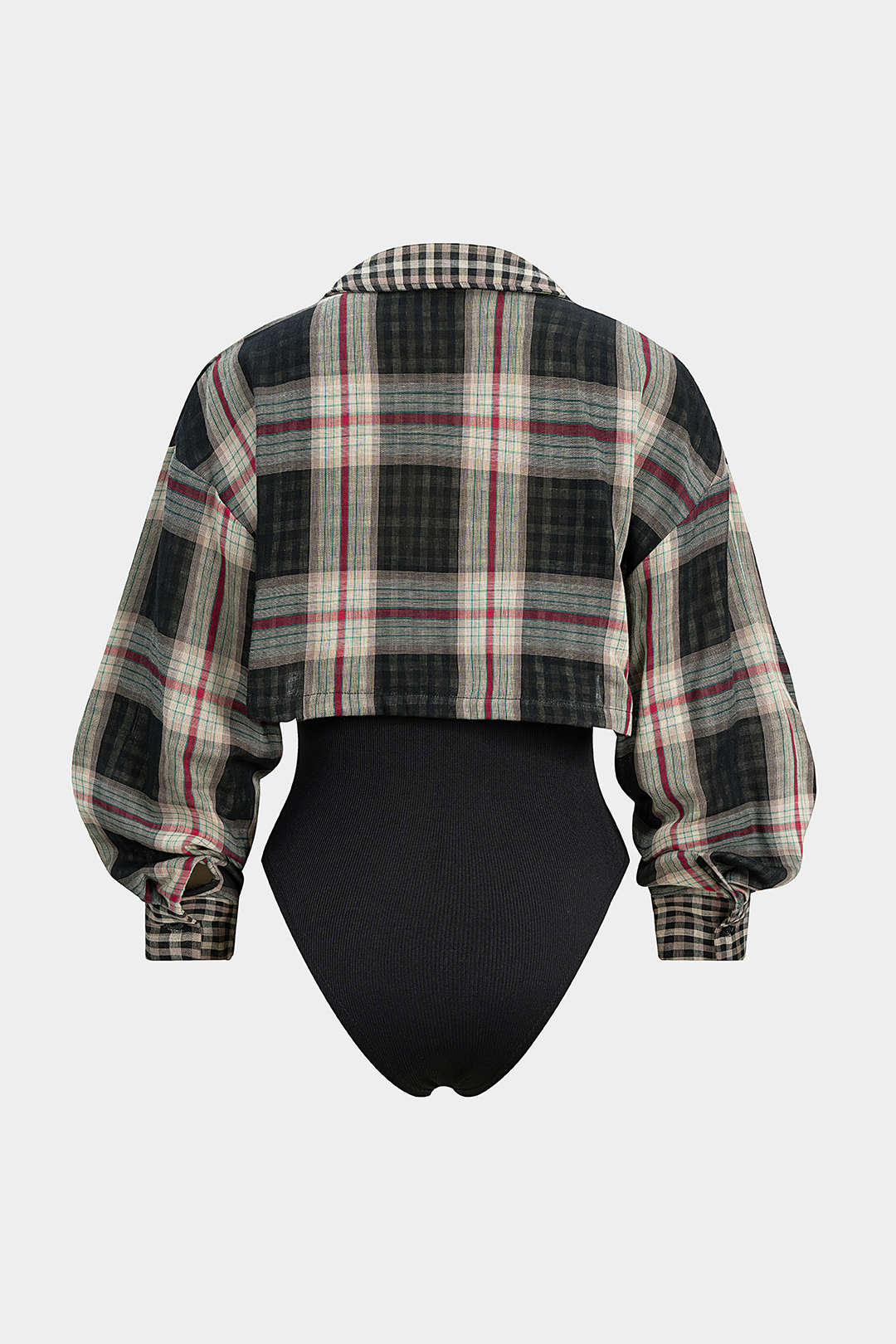 Plaid Print Long Sleeve Bodysuit - Weenar