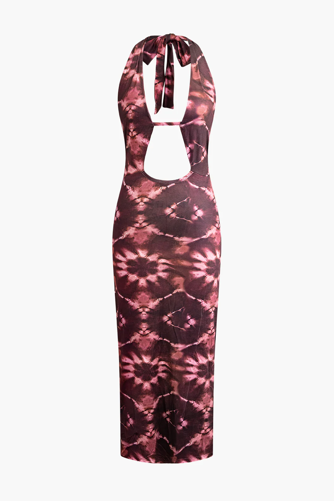 Tie Dye Print Backless Tie Up Sleeveless Maxi Dress - Weenar