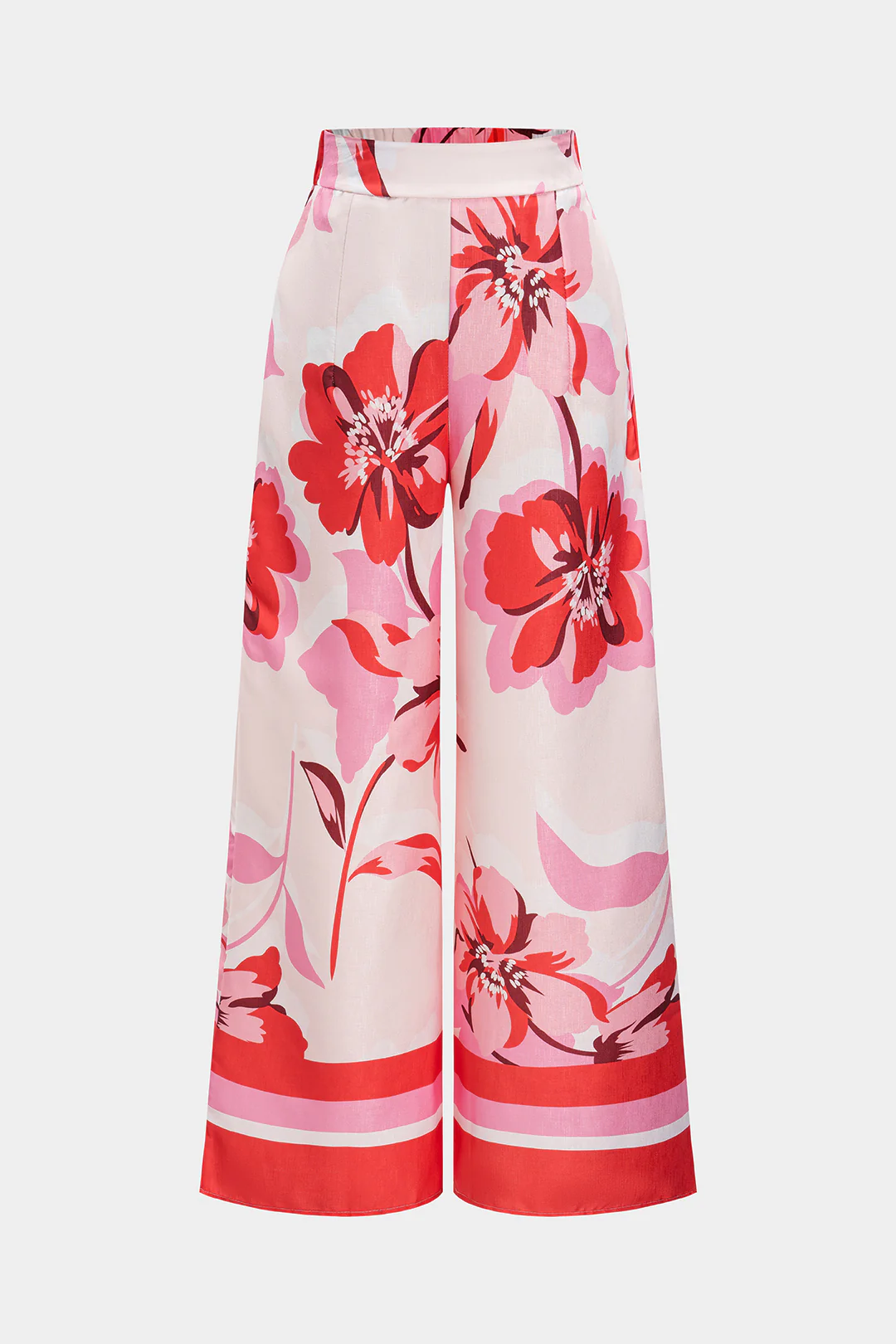 Floral Print High Waist Wide Leg Pants - Weenar