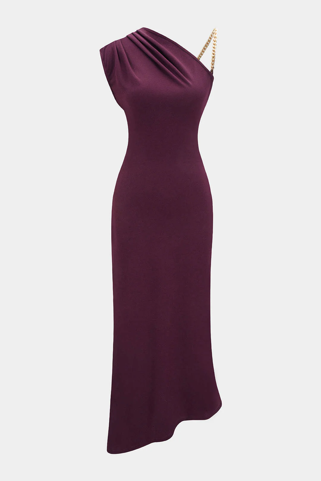 Ruched Asymmetrical Chain Slip Sleeveless Midi Dress - Weenar