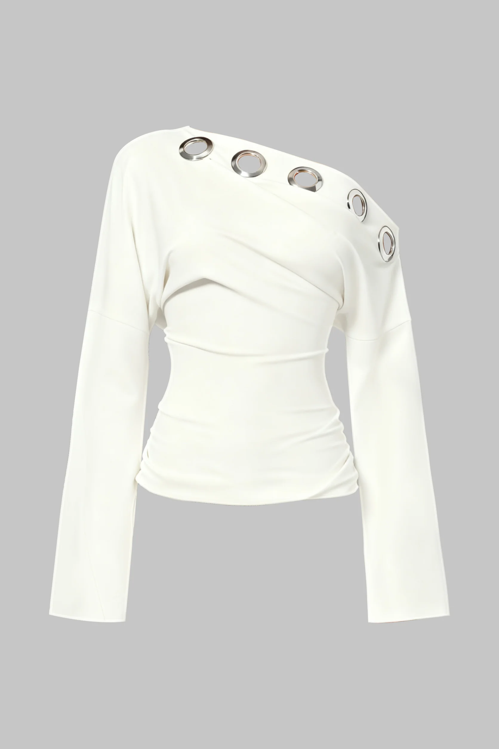 Metallic Eyelet Asymmetrical Long-Sleeve Top - Weenar