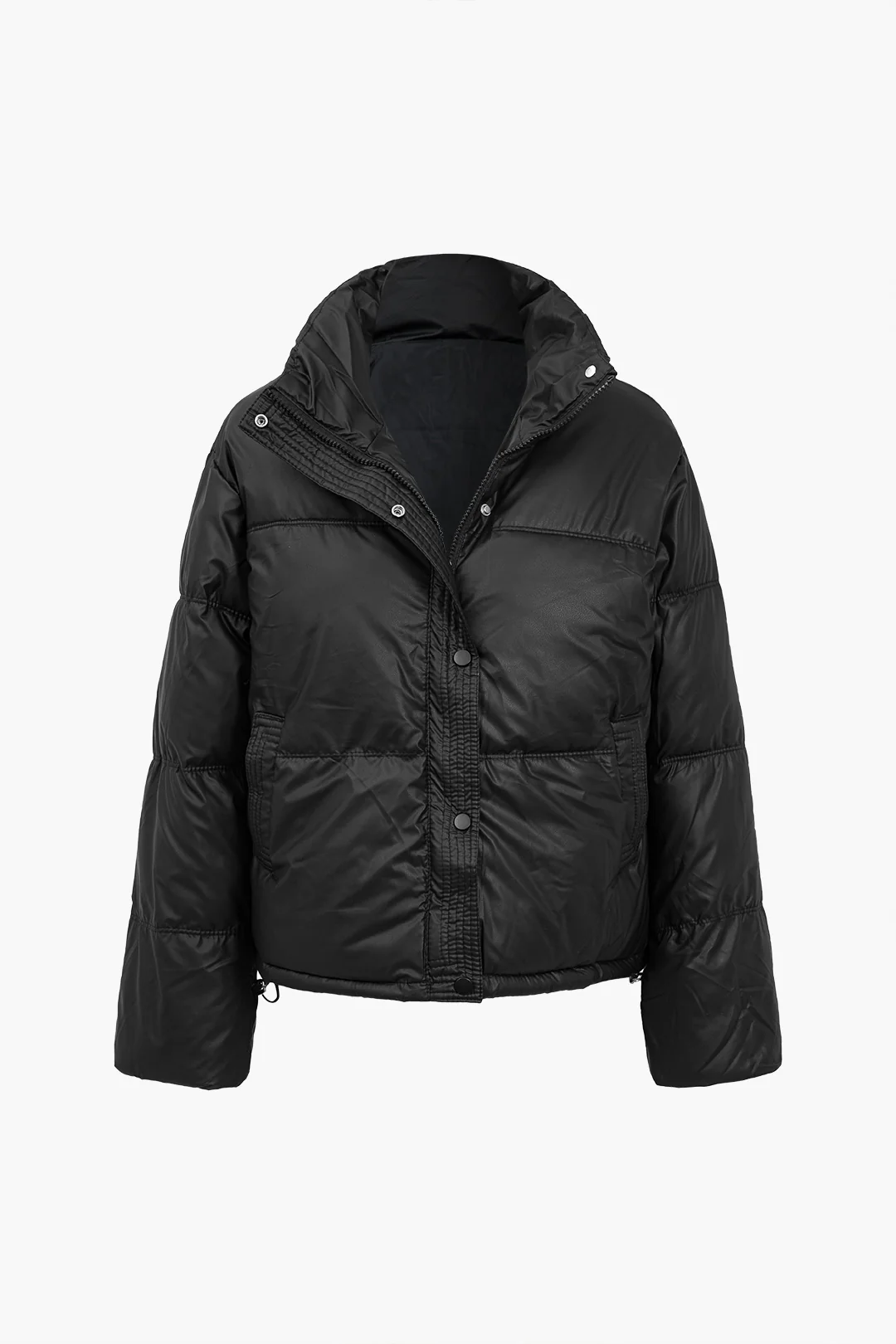 Stand Collar Button Zipper Padded Puffer - Weenar