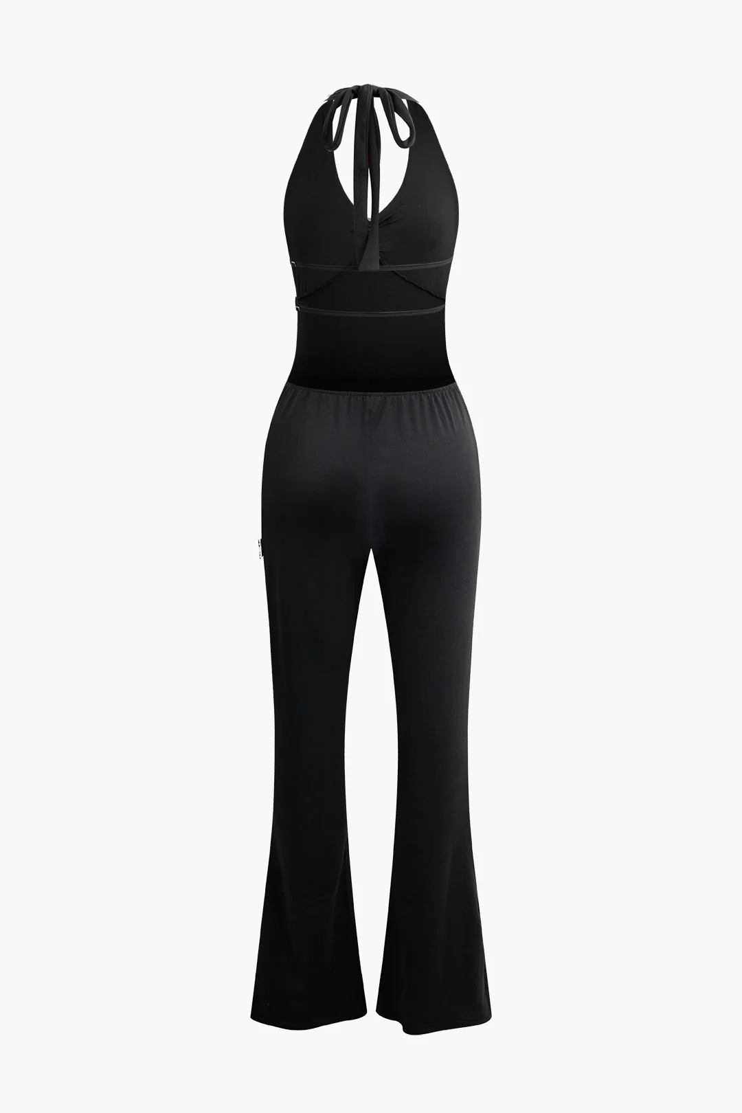 Halter Neck Backless Tie-Up Sleeveless Jumpsuit - Weenar