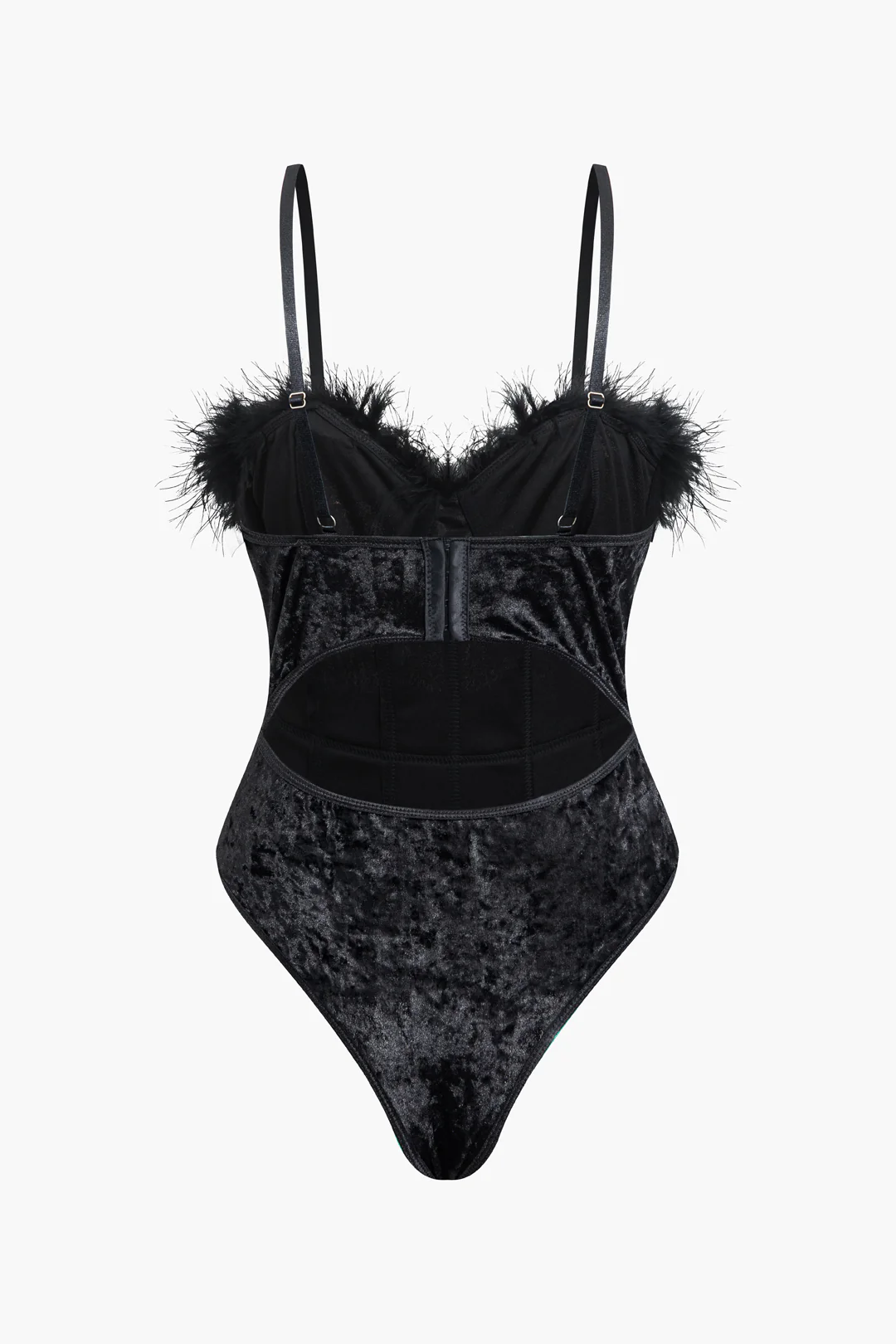 Feather Decor Cut Out Sleeveless Bodysuit - Weenar