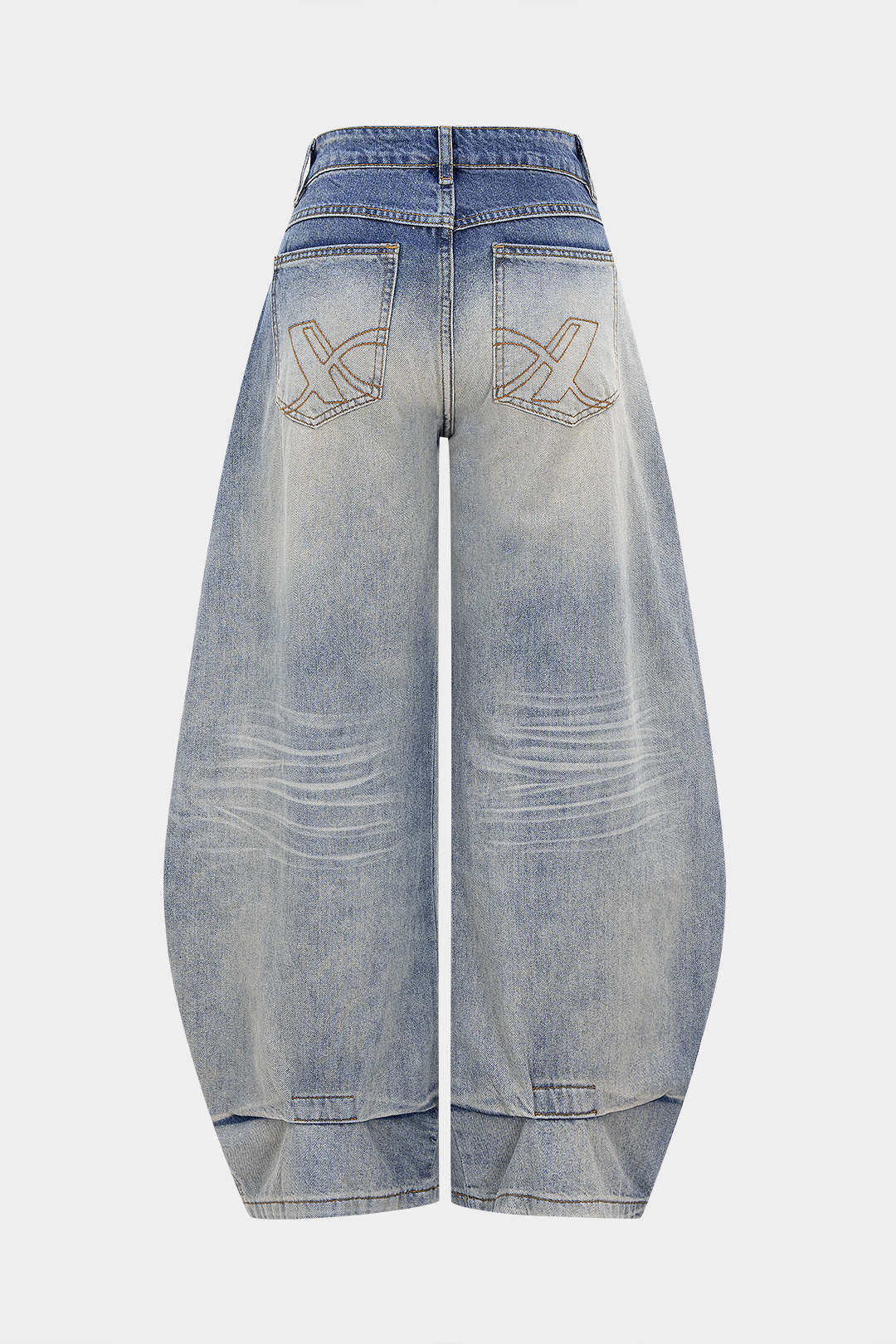 Denim Washed Wide Leg Barrel Jeans - Weenar