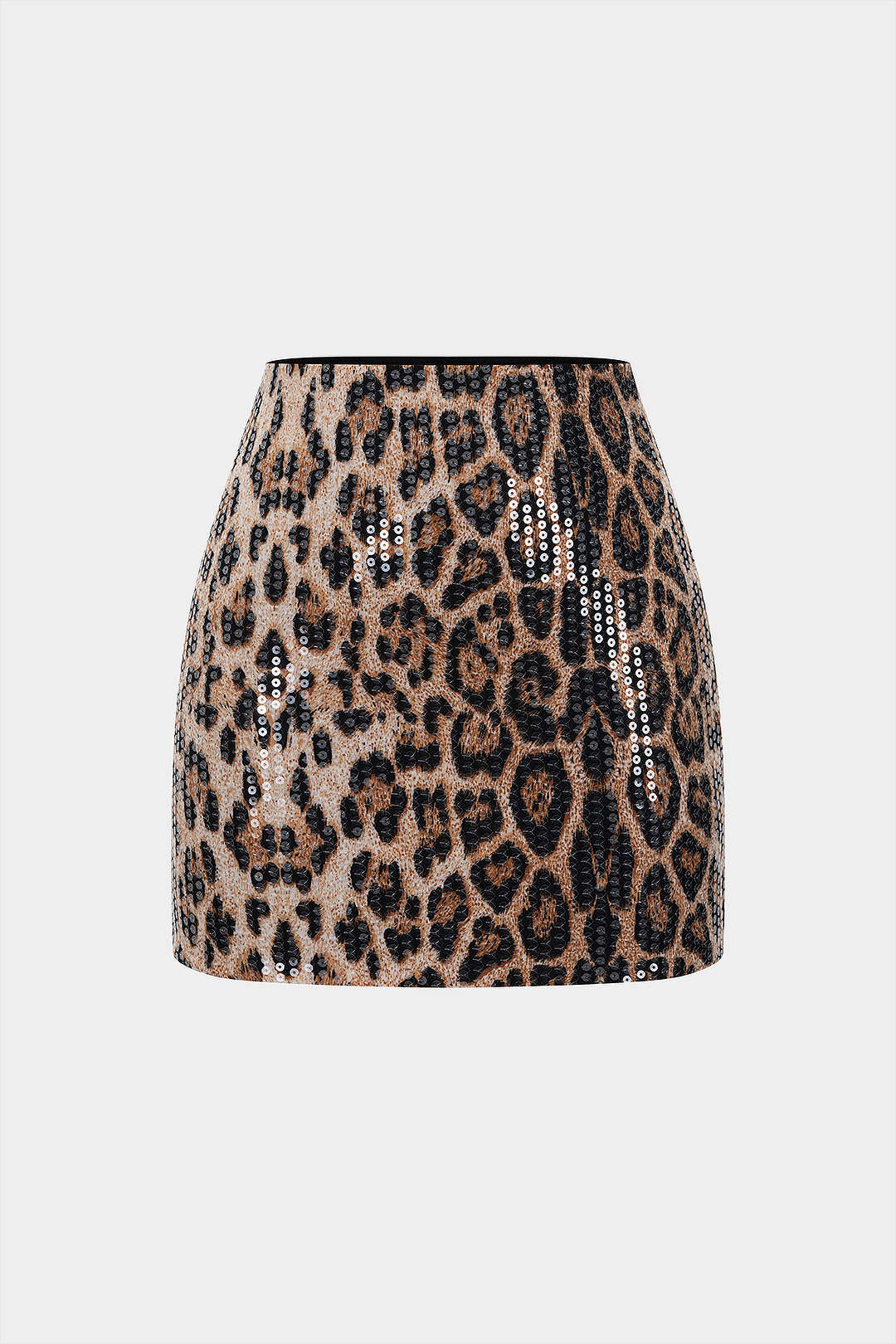 Leopard Print Sequin High Waist Mini Skirt - Weenar